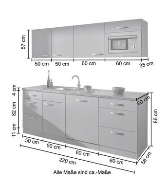 wiho Küchen Küchenzeile Kansas, mit E-Geräten, Breite 220 cm
