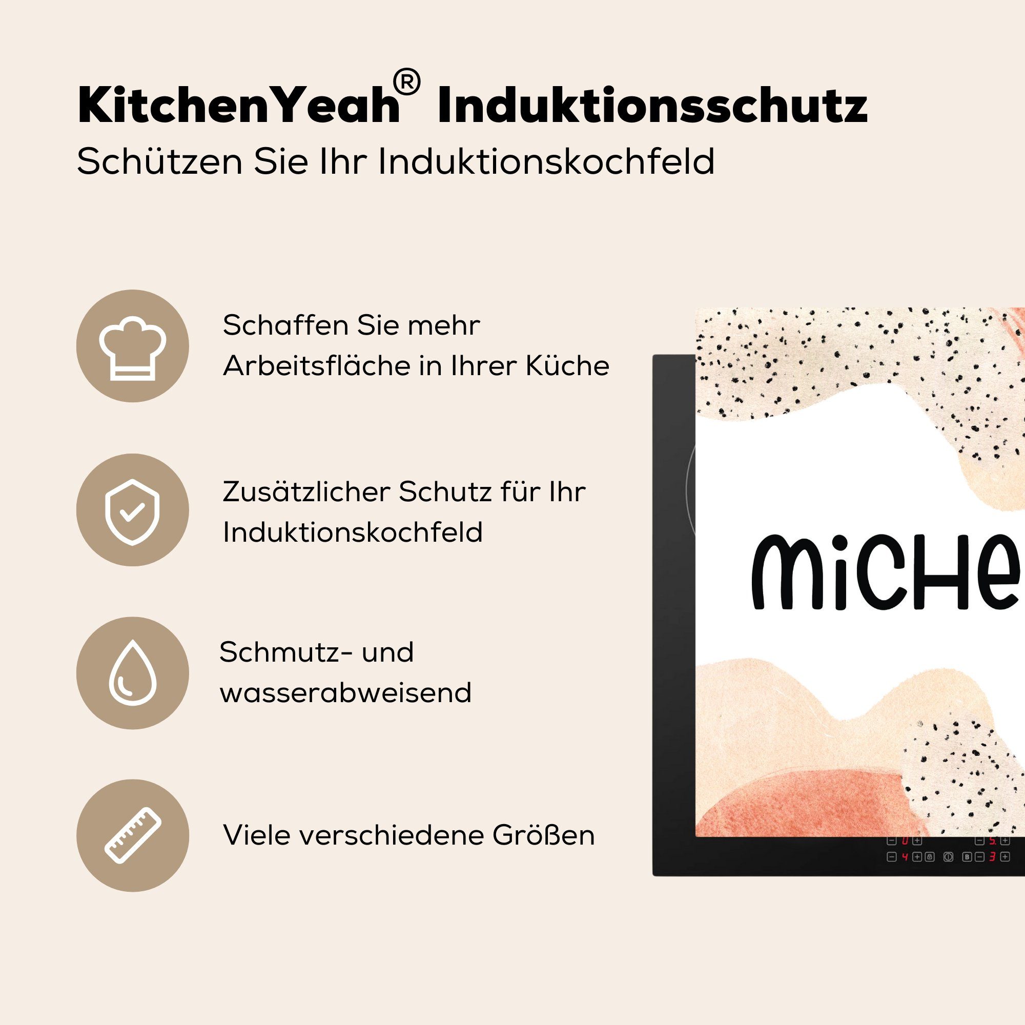 (1 MuchoWow Herdblende-/Abdeckplatte Michelle Ceranfeldabdeckung, - Arbeitsplatte für küche - cm, Vinyl, Mädchen, 78x78 Pastell tlg),