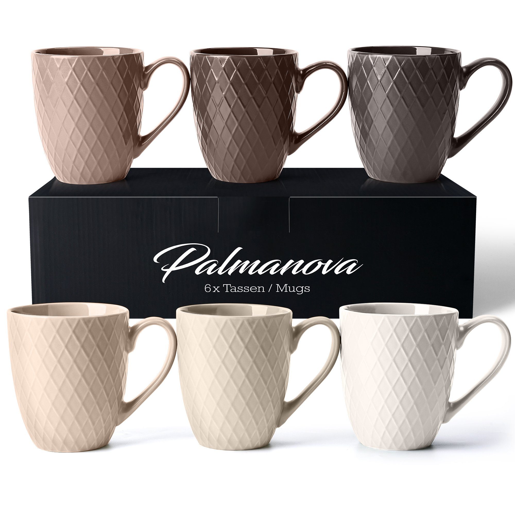 MiaMio Tasse 6 x 400 ml – Kaffeetassen Set / Becher– Moderne Keramik Matt, Keramik