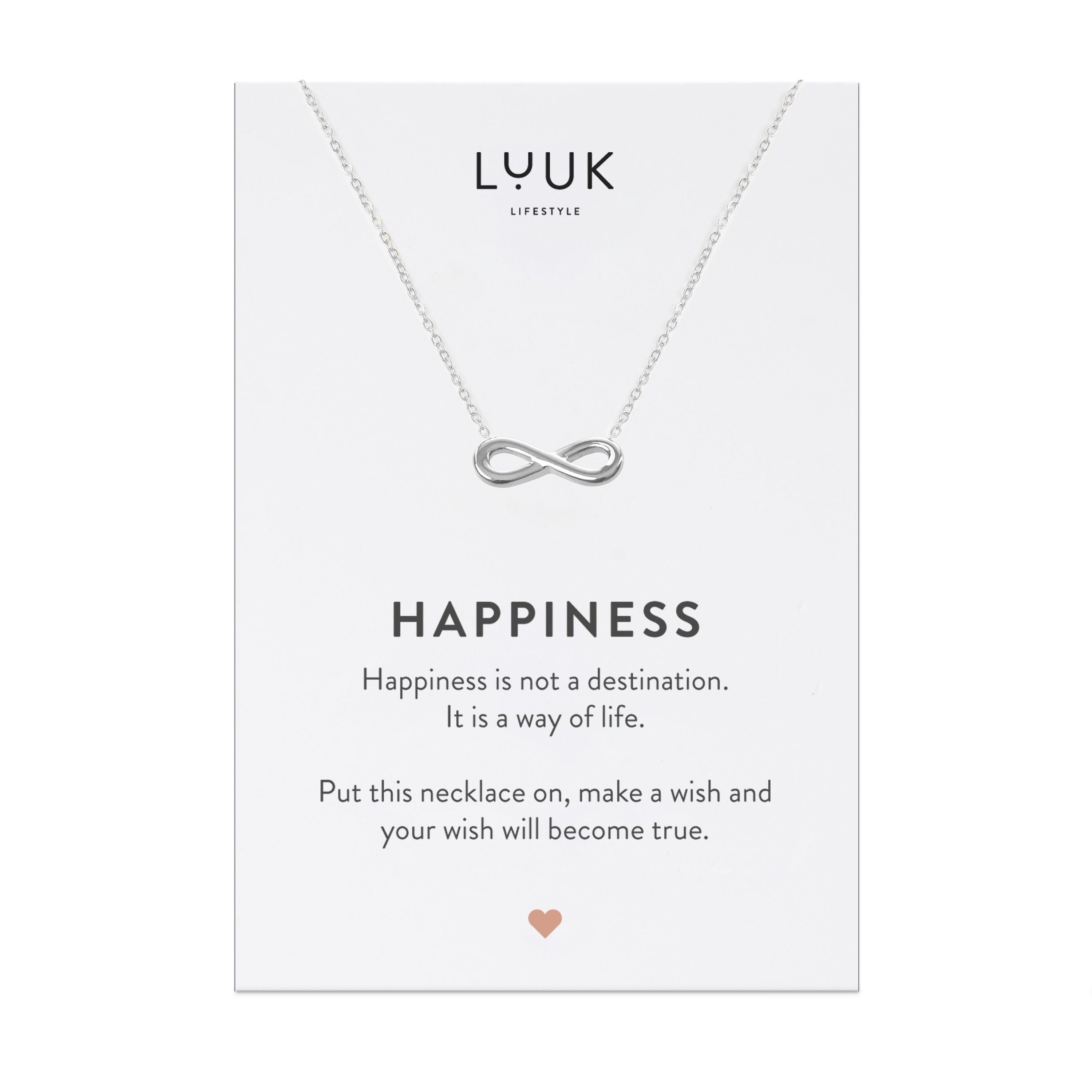 LUUK Infinity Motiv Edelstahl, verstellbare Silber ewigen Kette mit Spruchkarte, und HAPPINESS Symbol Anhänger Geburtstag, Damenschmuck, LIFESTYLE Anhänger Liebe, Valentinstag, Länge Geschenkidee der Infinity,