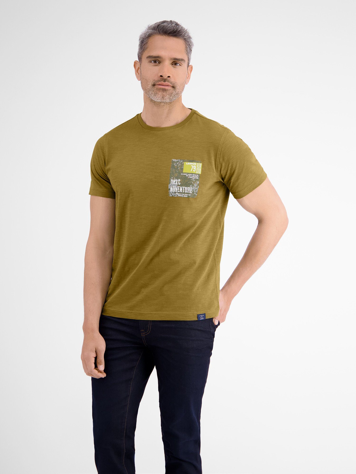 LERROS T-Shirt LERROS O-Neck T-Shirt, Brustprint DRIED TOBACCO | T-Shirts