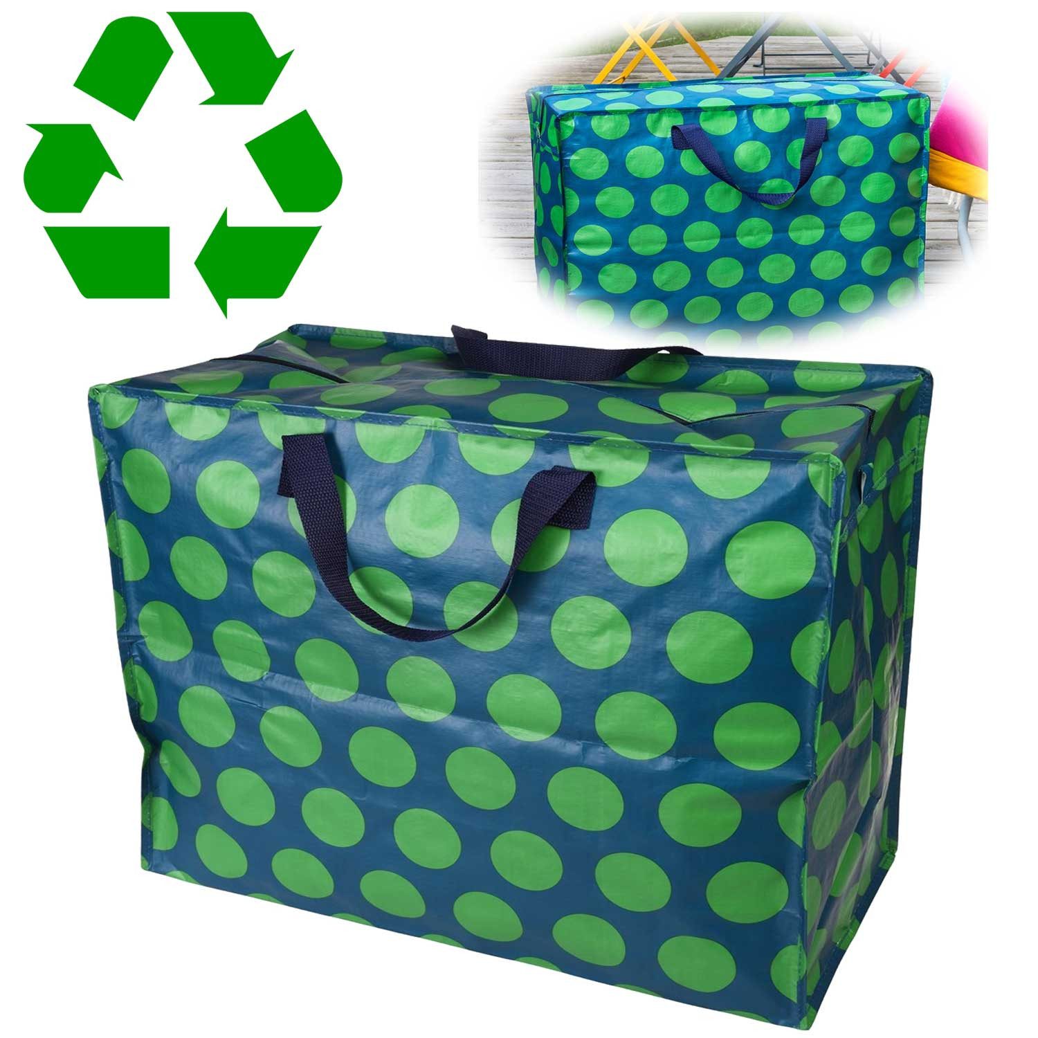 LS-LebenStil Aufbewahrungstasche XXL Jumbo Bag Green Spotlight 55cm Recycelt Nachhaltig Einkaufstasche (Unterbettkommode Organizer Aufbewahrungsbox, 1-tlg., Einkaufstasche mit Reißverschluss Shopper Riesentasche Tragetasche), Aufbewahrung von Bettwäsche Kleidung Wäsche Spielzeug - Rechteckig