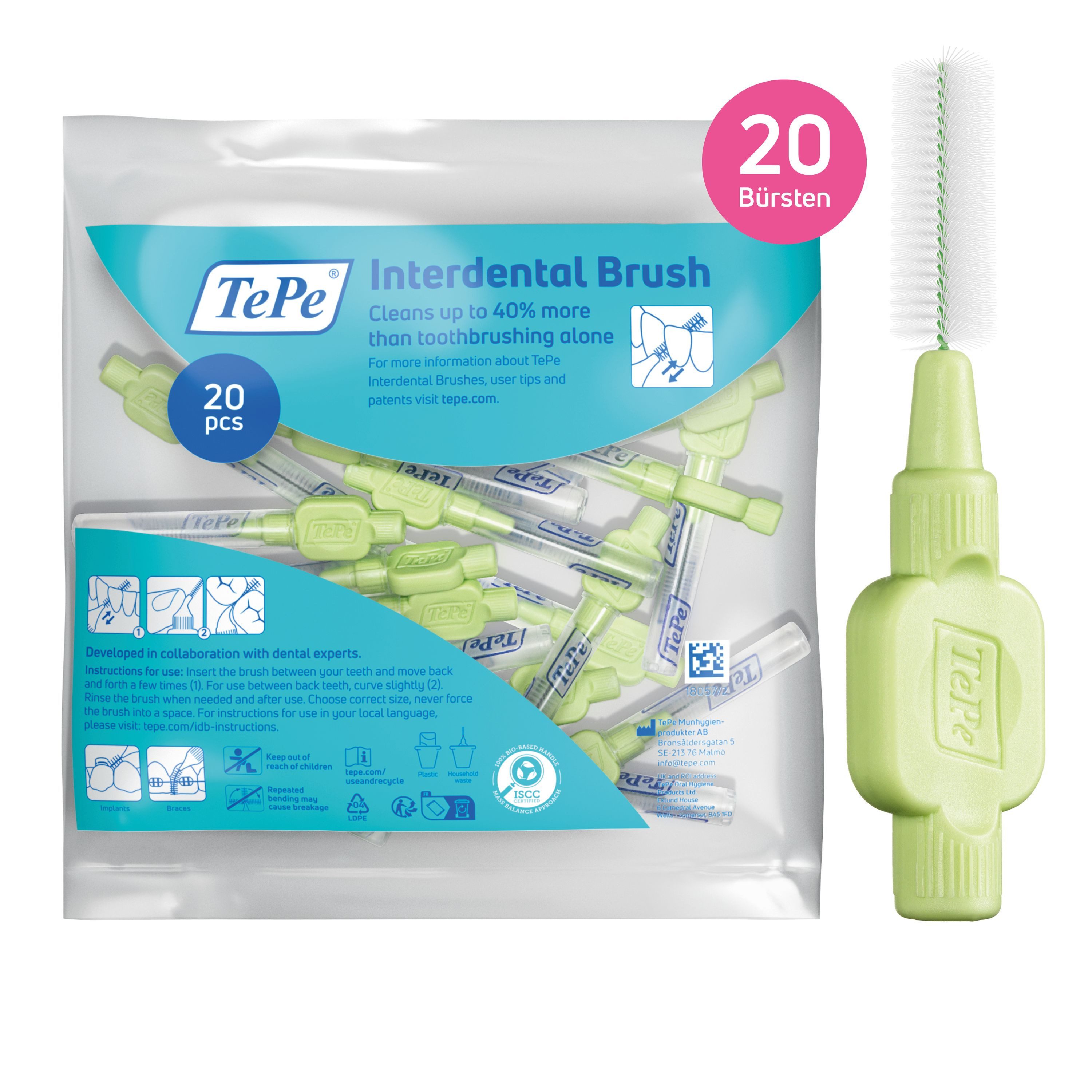 TePe Interdentalbürsten 20 Stück extra Soft Zahnreinigungsstäbchen aus Schweden