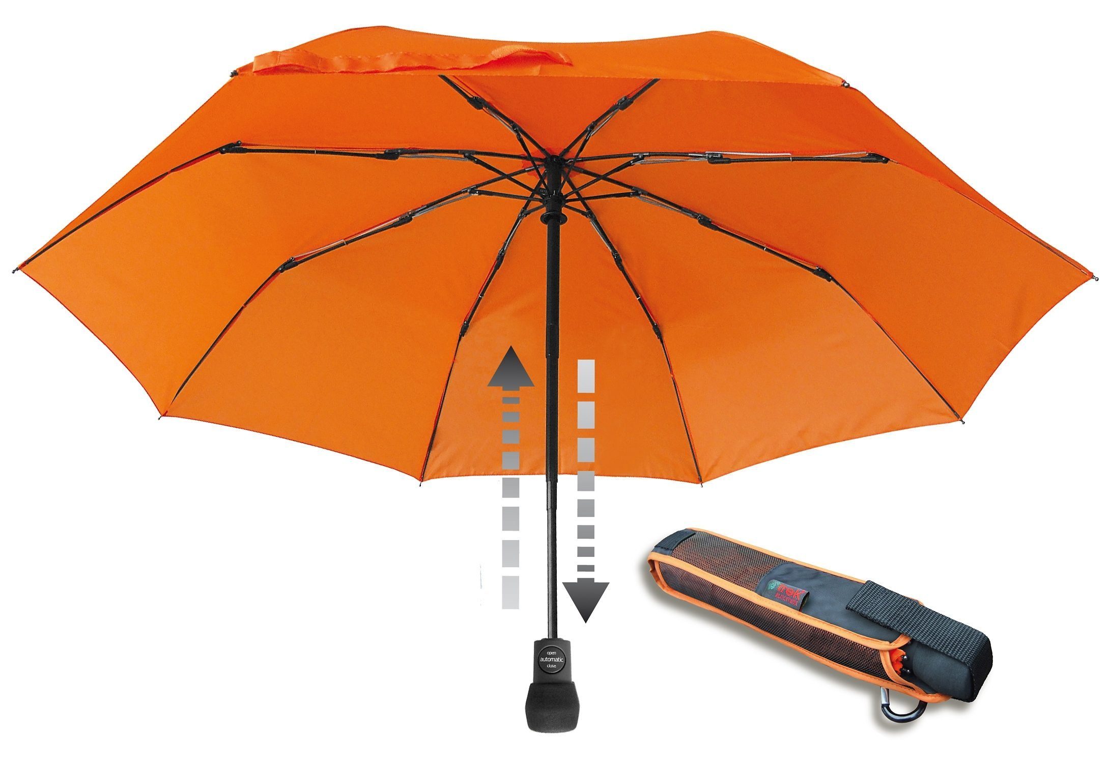 Automatik, EuroSCHIRM® trek, orange mit integriertem light Kompass Taschenregenschirm