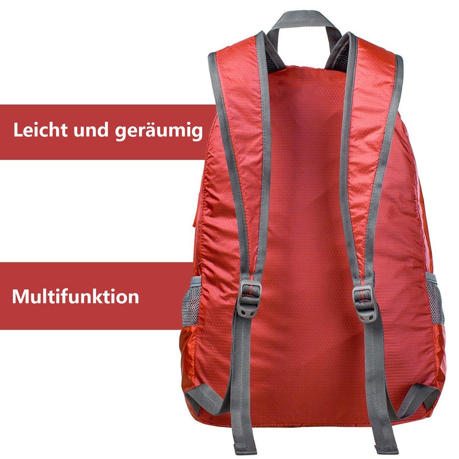 G4Free Freizeitrucksack, Faltbarer Daypack Ultraleichter Rot Wanderrucksack 20L