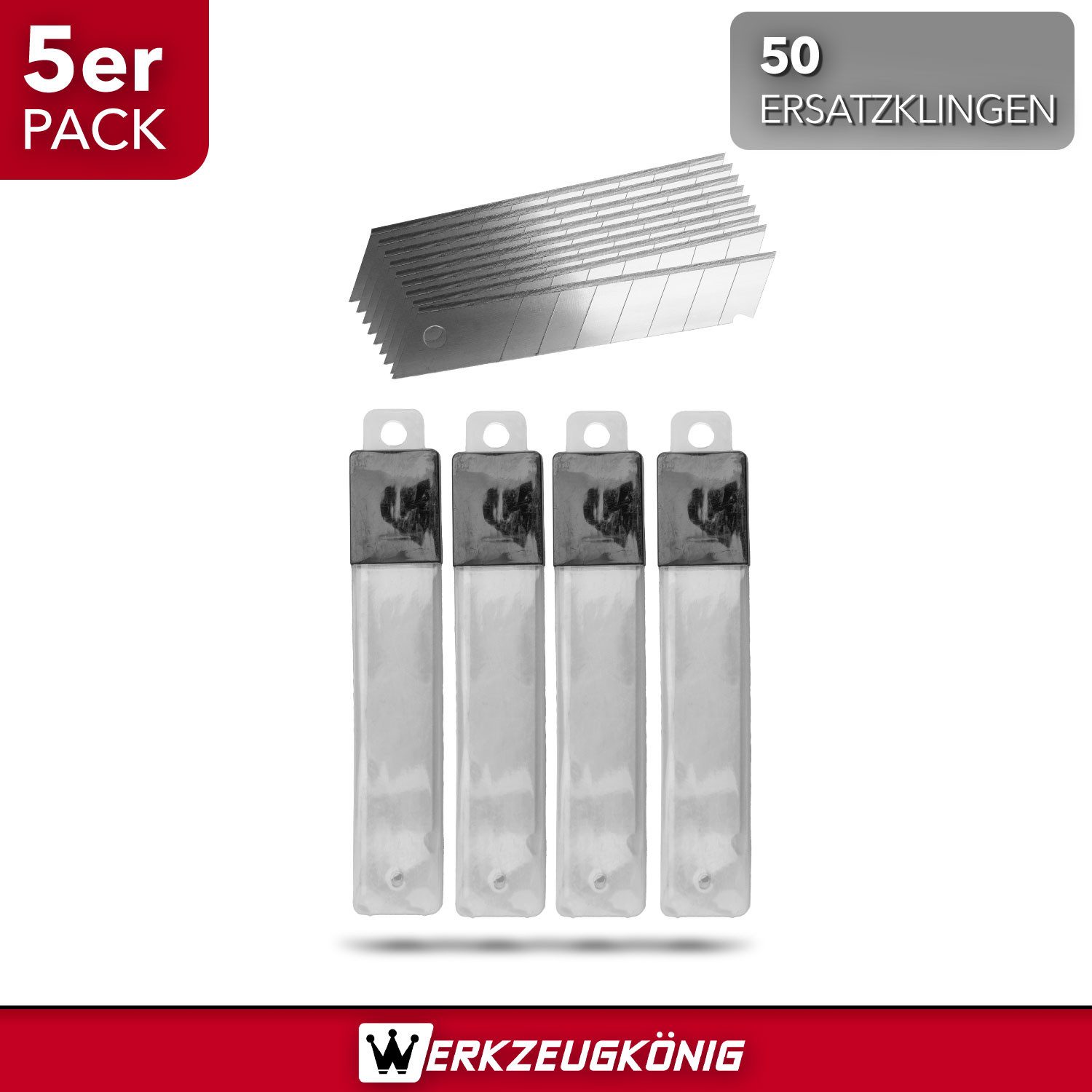 Werkzeugkönig Cuttermesser 5 Stck. 18 mm Aluminium + 50 Ersatzklingen, Klinge: 1,80 cm, (5-tlg), Segmentklingen