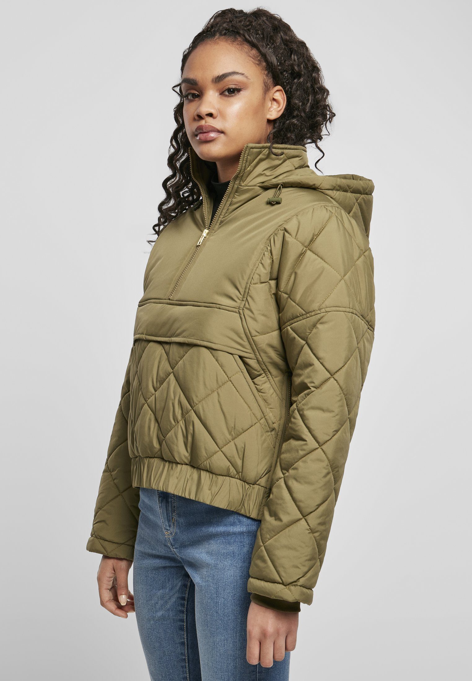 URBAN CLASSICS Winterjacke Damen (1-St) tiniolive Jacket Oversized Quilted Over Pull Diamond Ladies