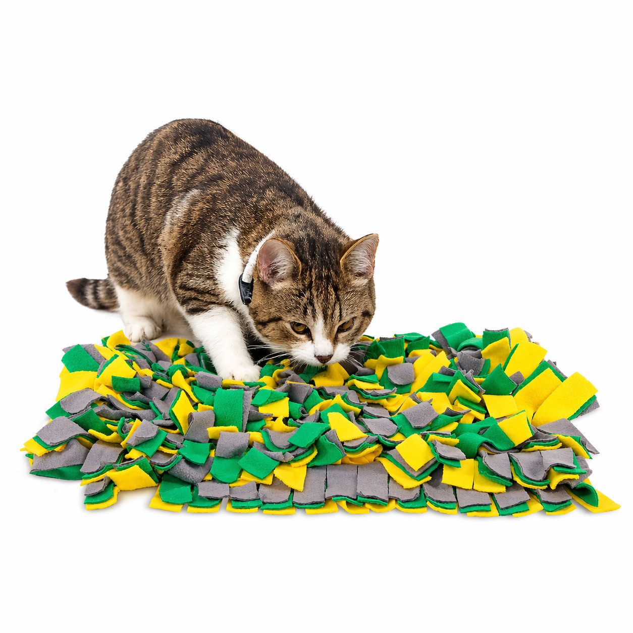lionto Tier-Beschäftigungsspielzeug für Katzen, Futterspielmatte 50x34 cm, gelb/grün, Polyester, mit Anti-Rutsch-Unterseite, zur geistigen Förderung & Stressreduktion