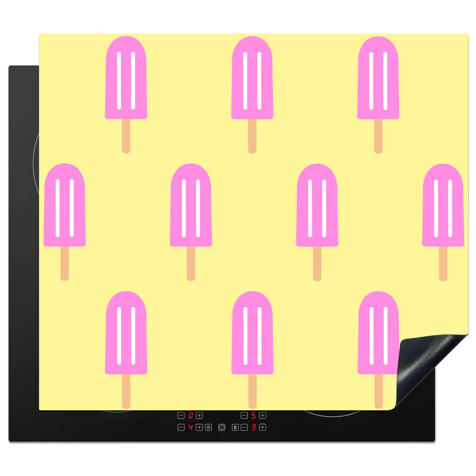 [Billiger Verkauf beginnt] MuchoWow Herdblende-/Abdeckplatte Eiscreme für (1 die - Gelb - Vinyl, tlg), cm, Ceranfeldabdeckung Muster küche, - Induktionsmatte 59x52 Rosa