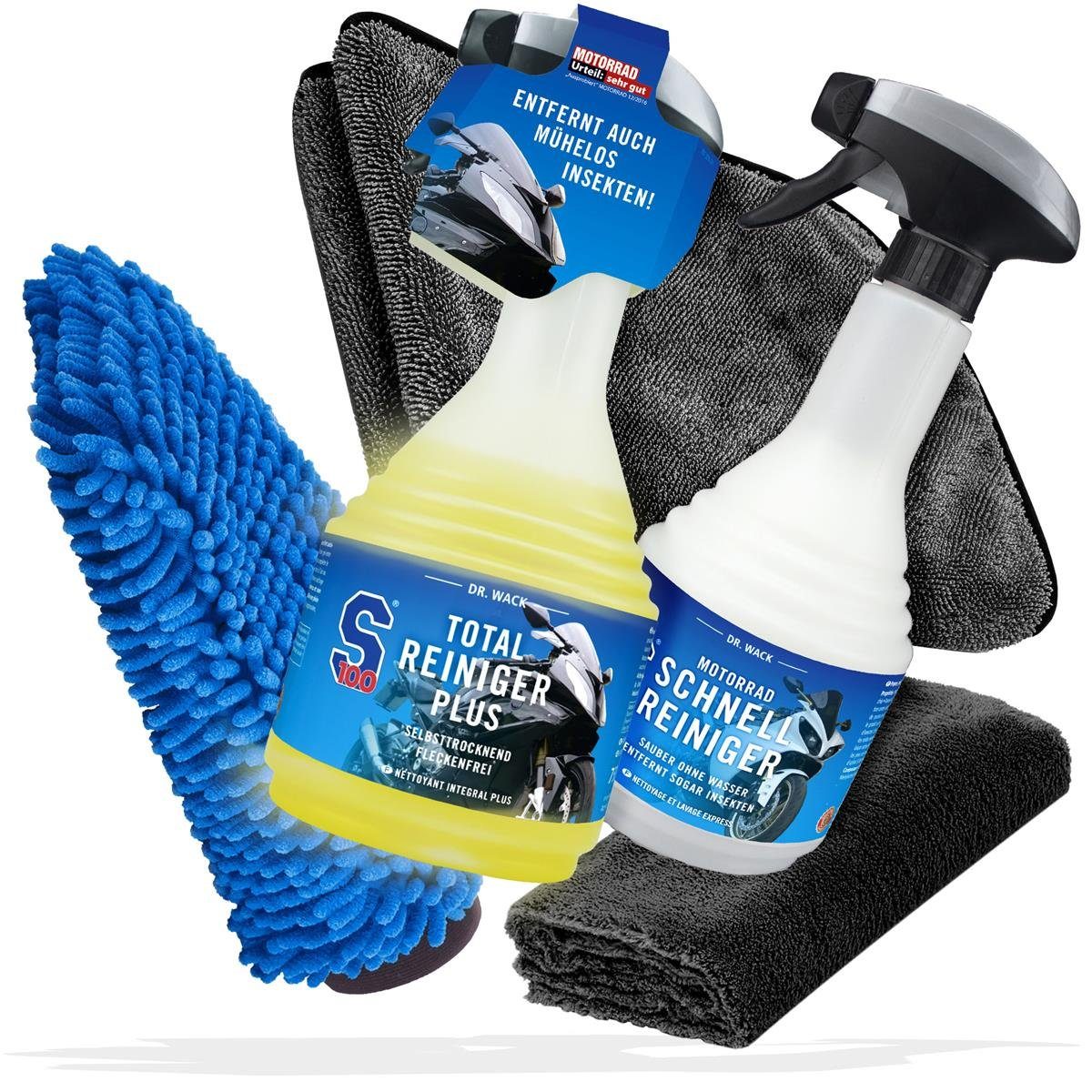 detailmate Reinigungs-Set Motorrad Reiniger Set Dr. Wack - Mikrofaser - Waschhandschuh, Motorrad Reinigungs Set