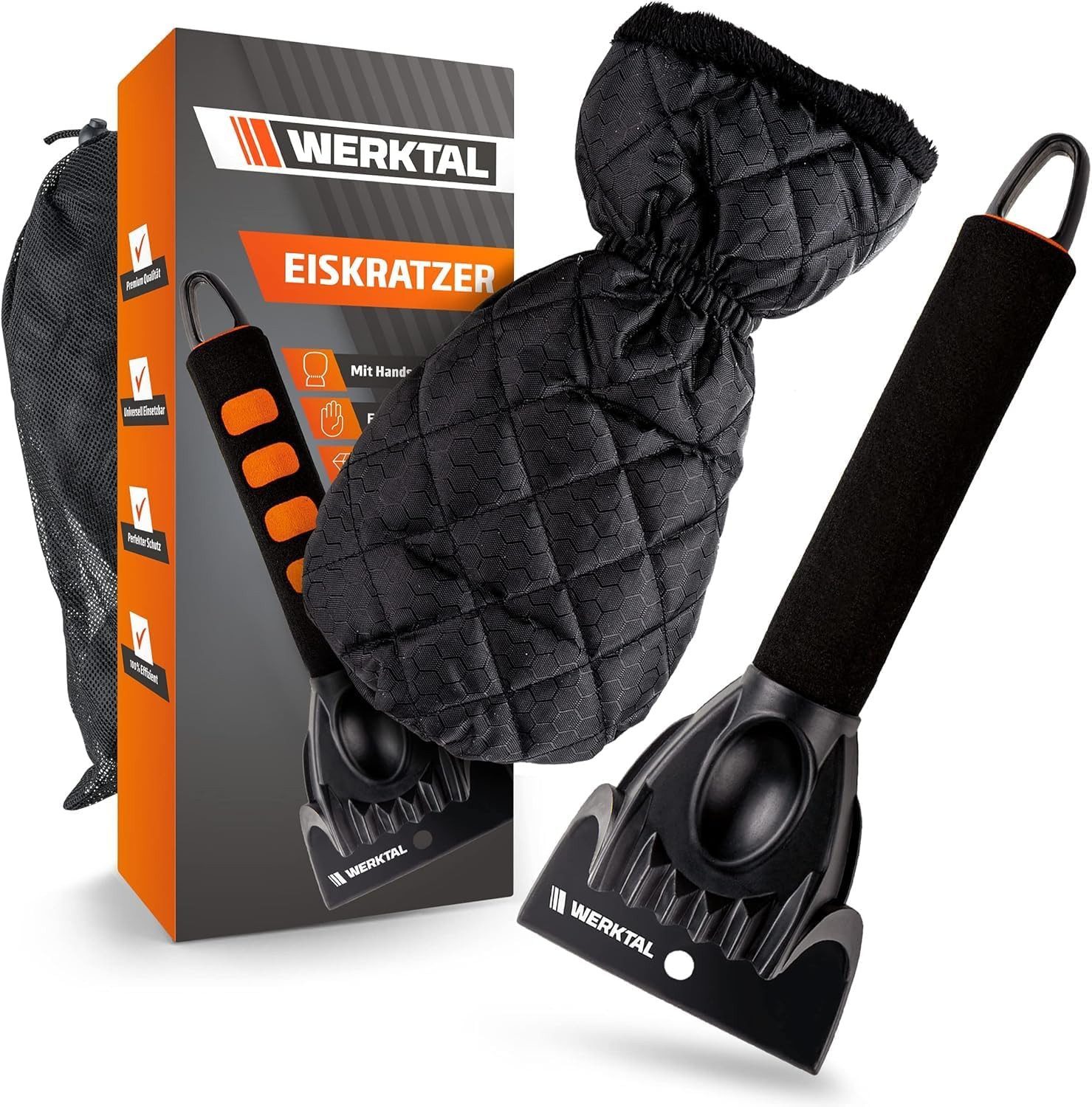 Werktal Eiskratzer mit Eisbrecher Funktion, schonend für die Autoscheiben mit integriertem Schneefeger & Teleskopstange, ergonomischer Griff