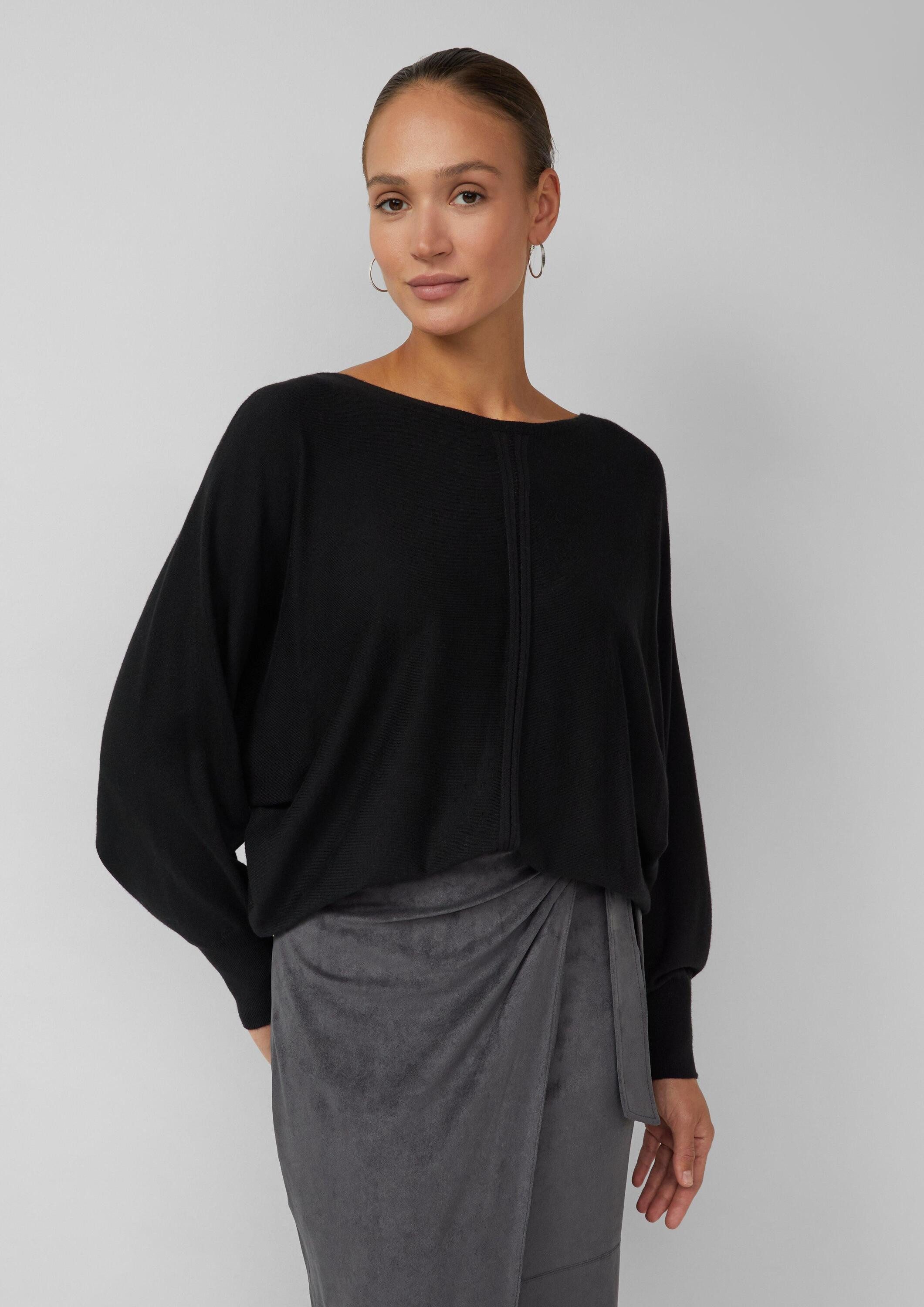 s.Oliver Longpullover Strickpullover Feinstrick-Pullover im Relaxed Fit mit Ajour-Details