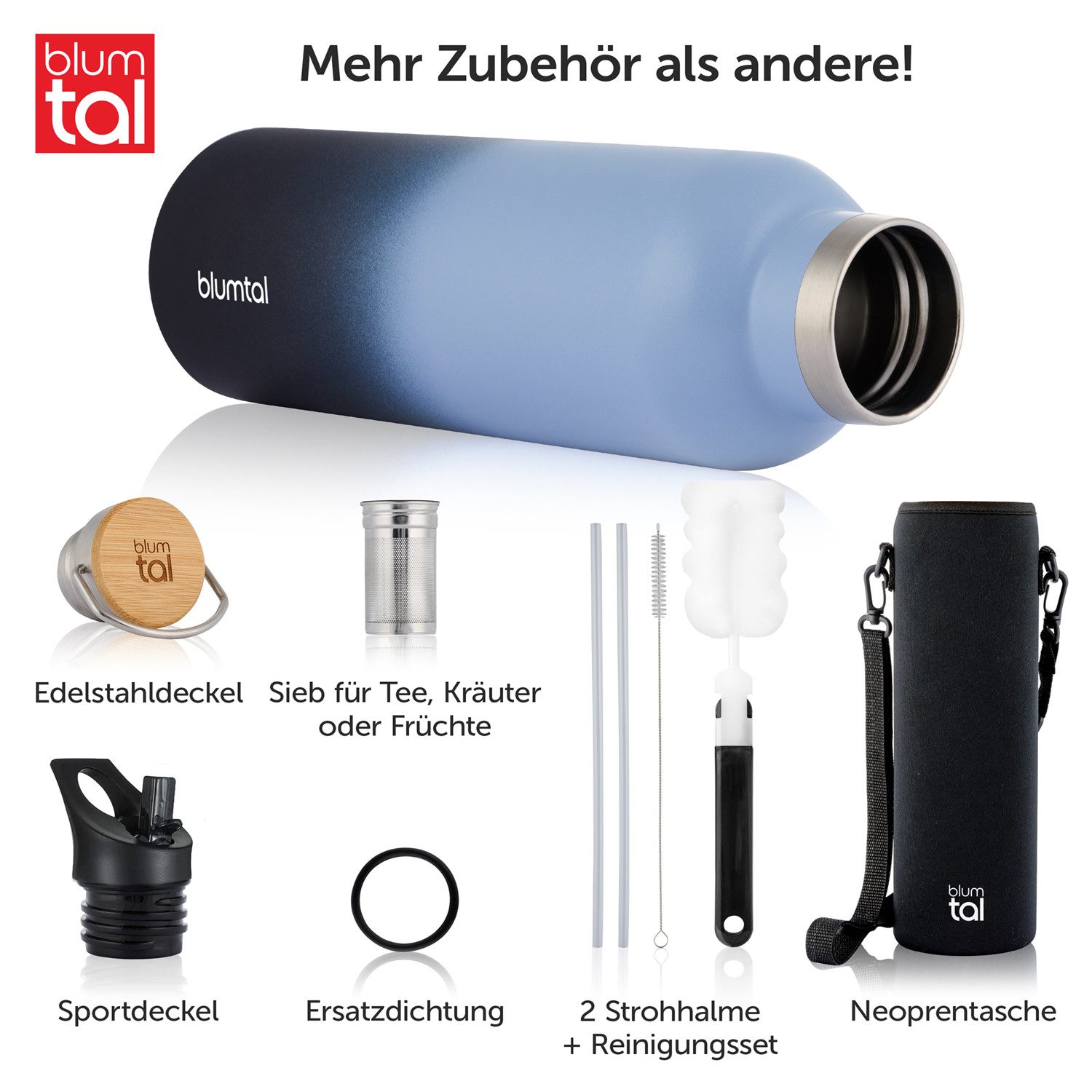 Blumtal Thermoflasche Thermosflasche 1L - doppelwandige Flasche Edelstahl 1L - BPA frei – Bild 2 von 5