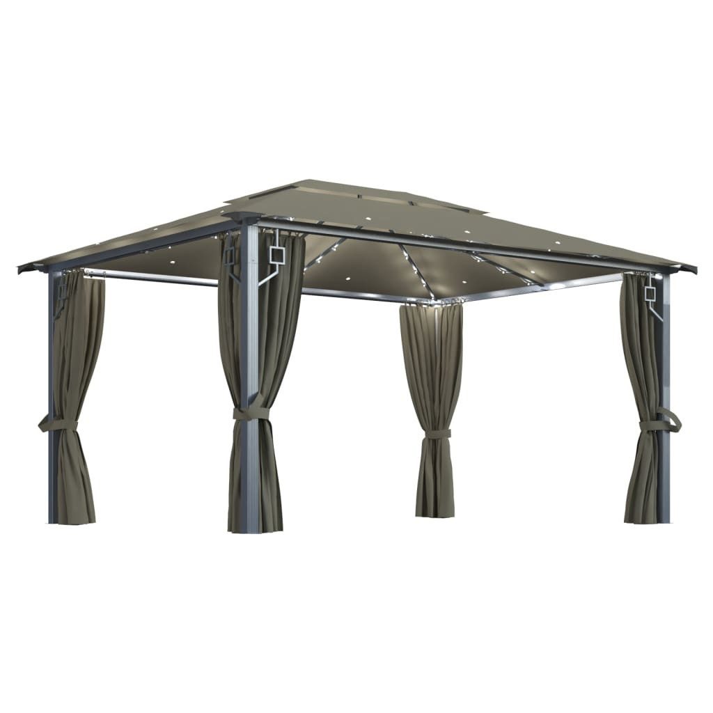 Pavillon Pavillon Gartenzelt mit Vorhängen LED-Lichterkette 400x300 cm Taupe A