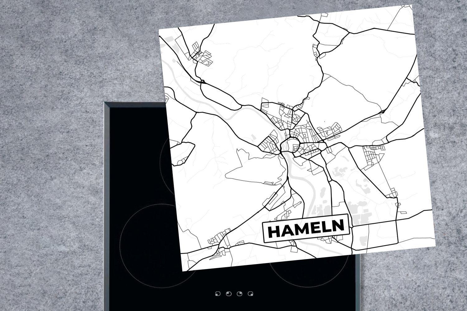 tlg), 78x78 - Arbeitsplatte Hameln - Herdblende-/Abdeckplatte - (1 Karte Stadtplan, cm, Vinyl, Ceranfeldabdeckung, für Karte küche MuchoWow