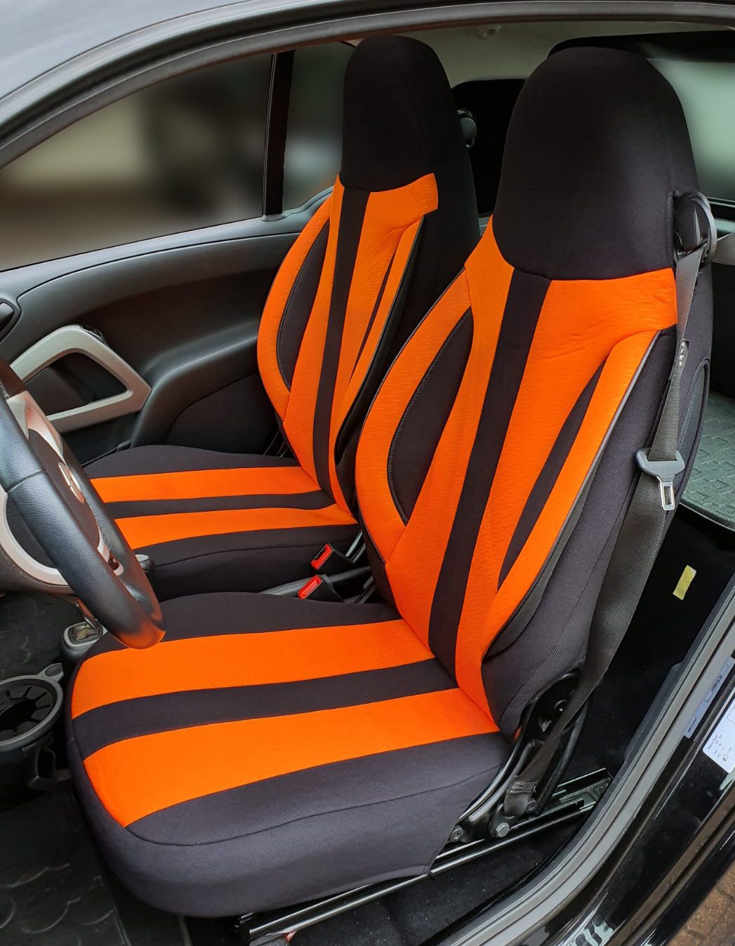 BREMER SITZBEZÜGE Autositzbezug für Smart fortwo 451 Bj 2007-14 (SMD503), Set, Schonbezüge Чехлы на сиденья Fahrer und Beifahrer, in Schwarz/Orange