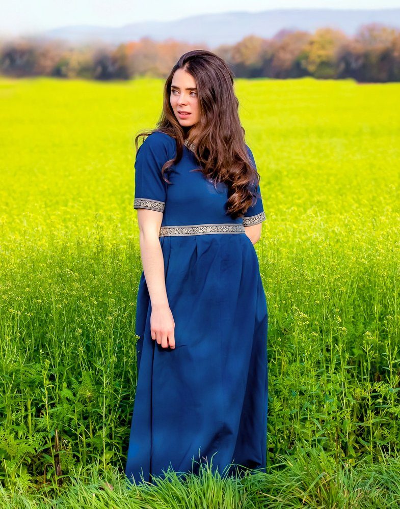 Leonardo Carbone Ritter-Kostüm Kurzarmkleid mit Bordüre Blau "Ennlin"