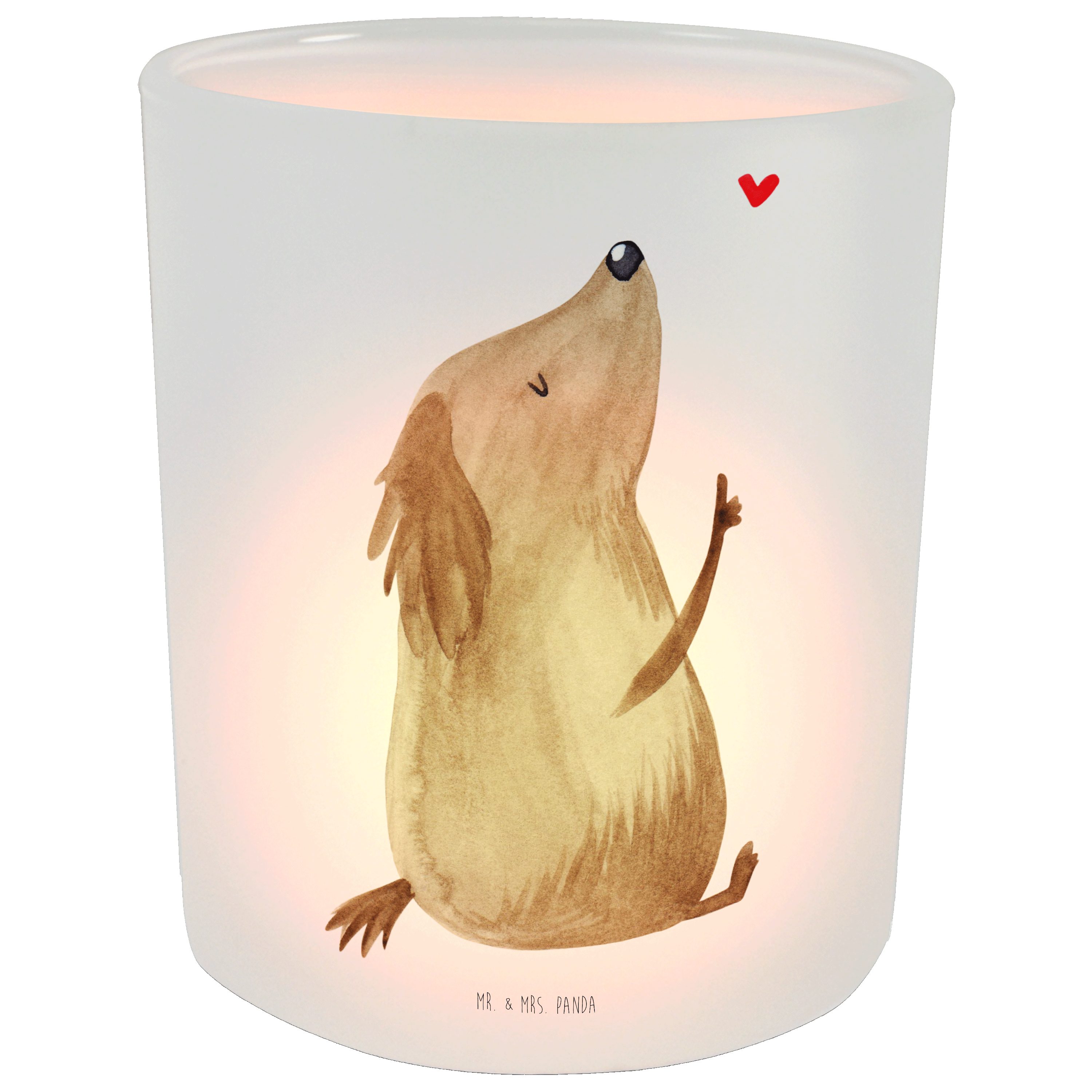Mr. & Mrs. Panda Windlicht Hund Liebe - Transparent - Geschenk, Teelichtglas, Herz, Hunde, Kerze (1 St)