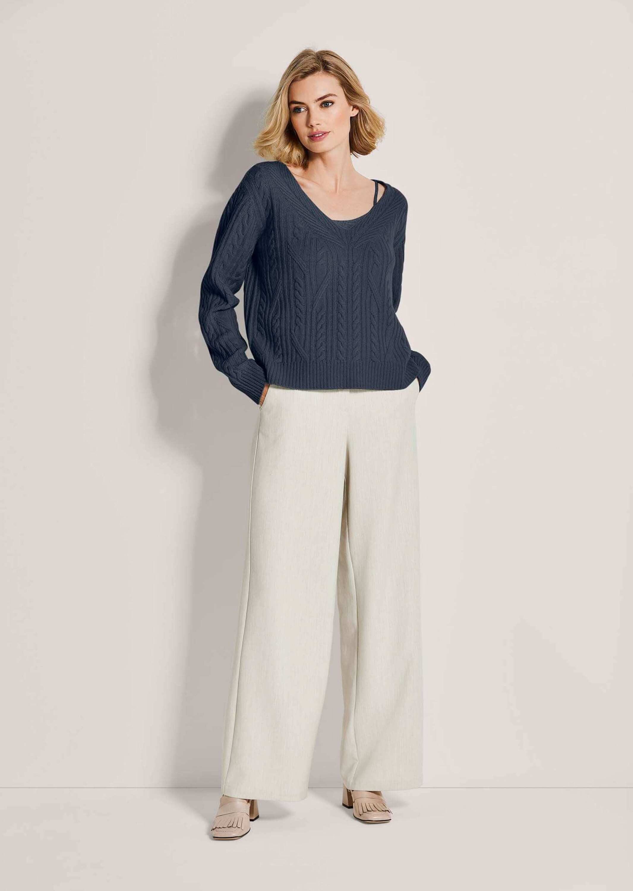 MADELEINE Strickpullover Kaschmirpullover mit V-Ausschnitt Pullover im Zopf günstig online kaufen