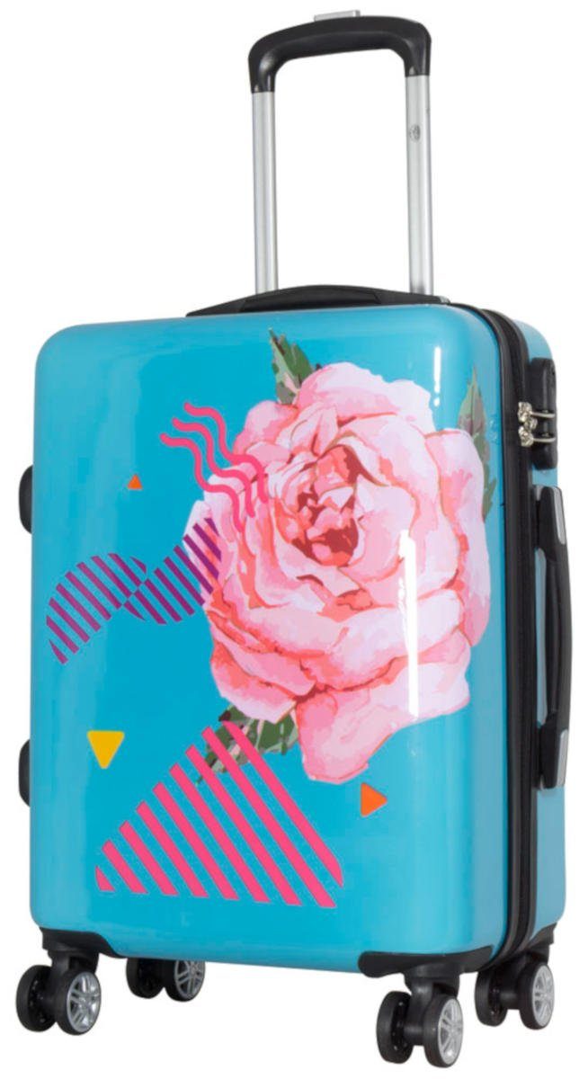 Warenhandel König Hartschalen-Trolley Rose, mit Motiv, mit Volumenerweiterung, vier 360°-Rollen, aufrecht rollbar