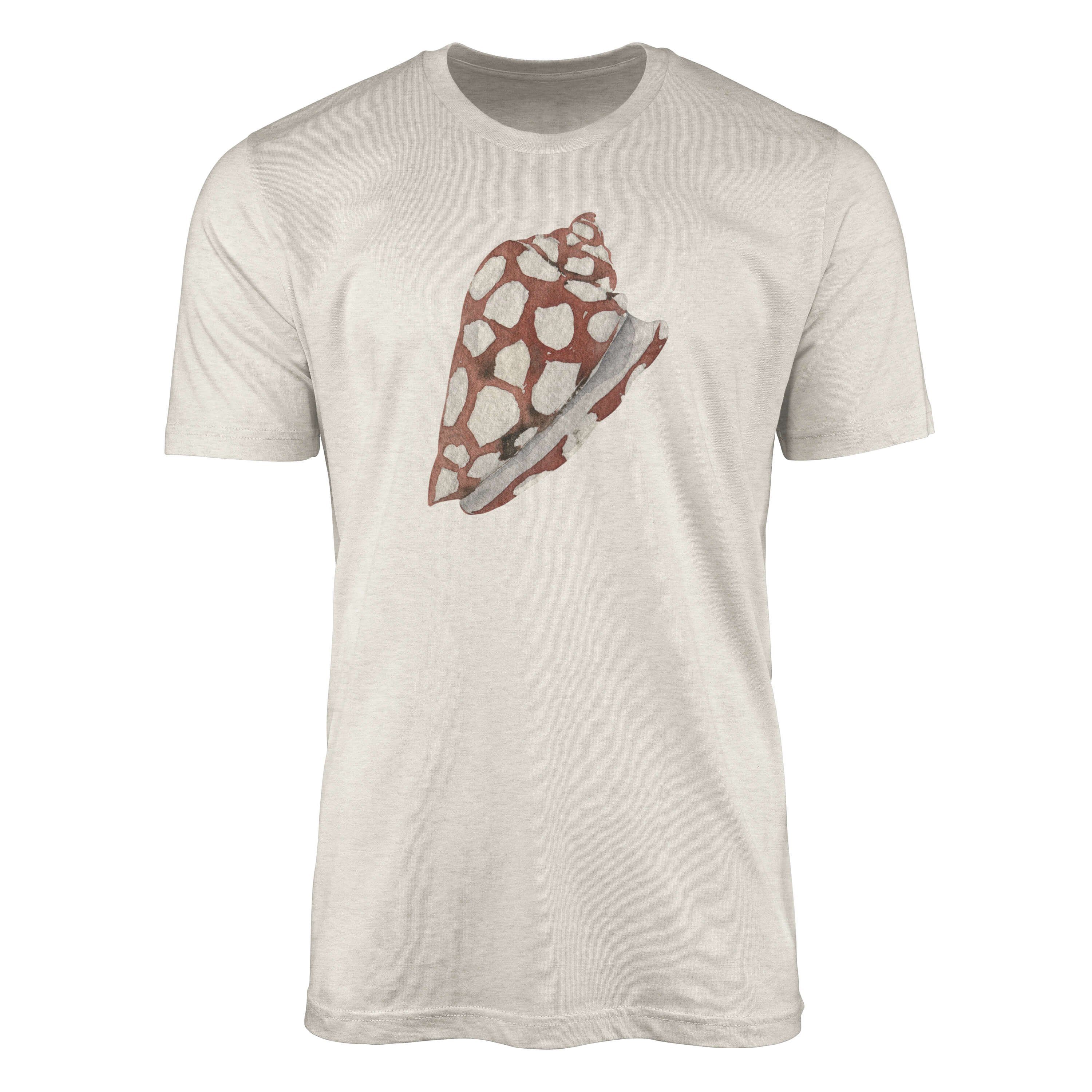 Sinus Art Ökomode Bio-Baumwolle Wasserfarben gekämmte T-Shirt Shirt Nachhaltig 100% Herren (1-tlg) aus Muschel Motiv T-Shirt