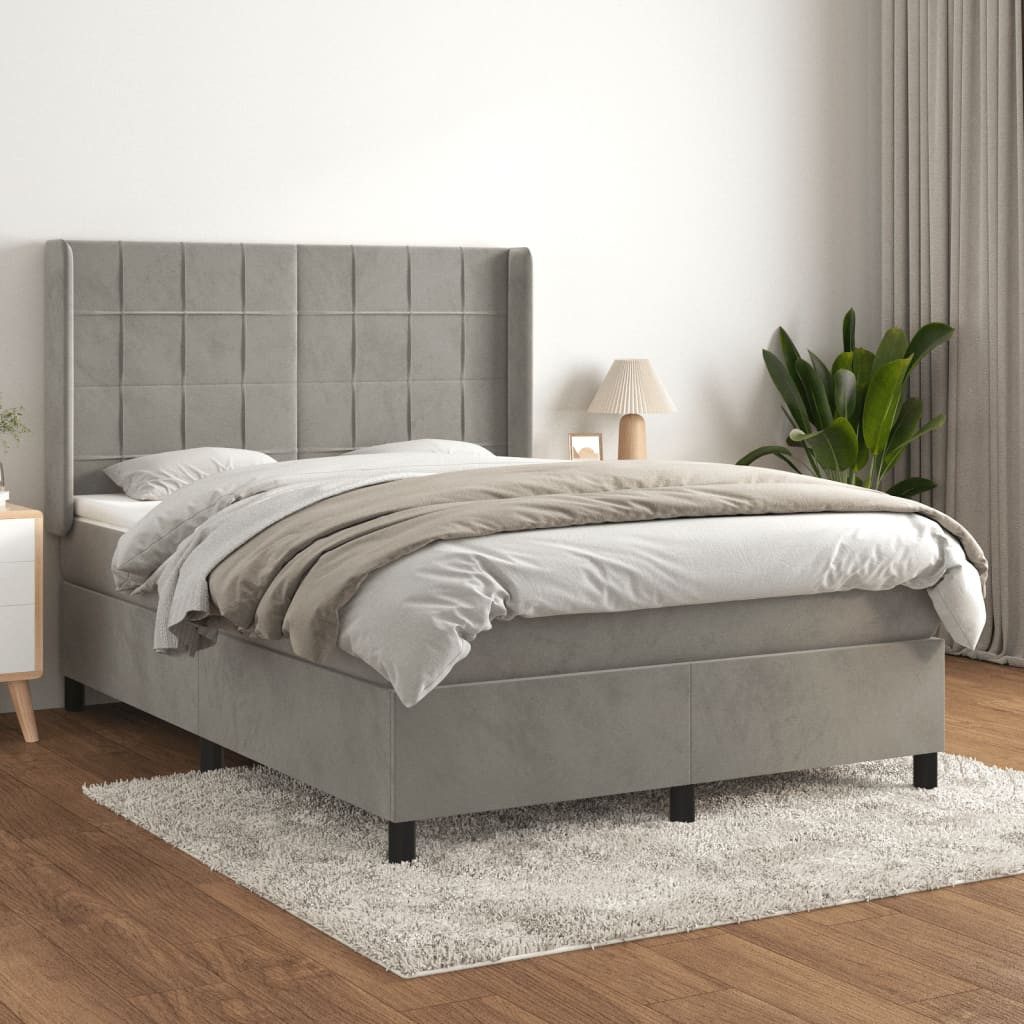 vidaXL Boxspringbett Boxspringbett mit Matratze Hellgrau 140x200 cm Samt Be günstig online kaufen
