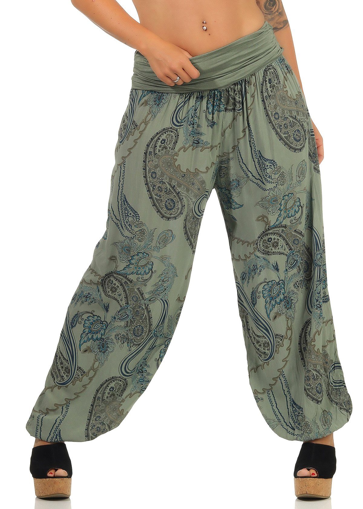 malito more than fashion Haremshose 7185 Pluderhose mit All-Over-Print grün