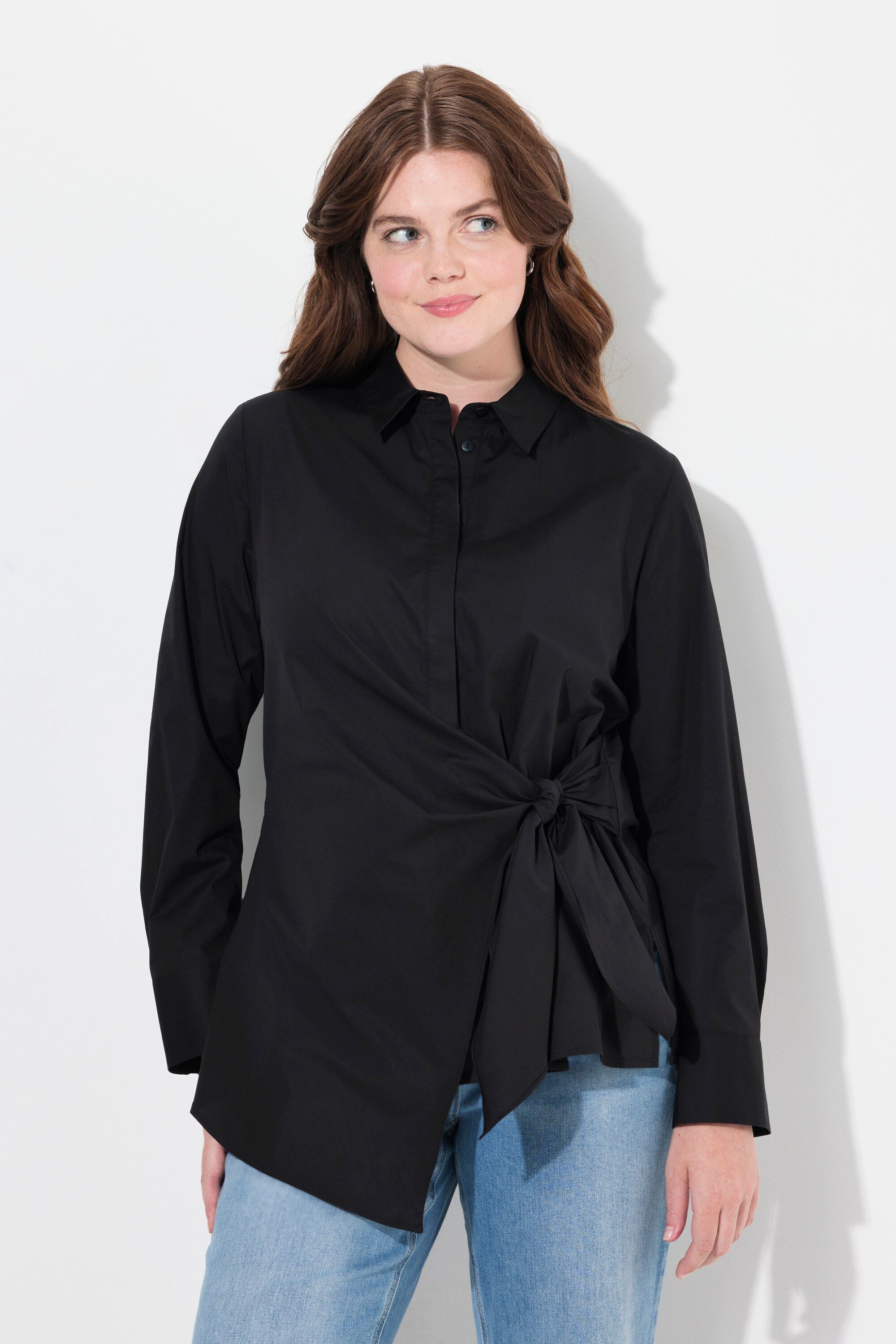 Hemdbluse Bluse drapiert Hemdkragen Langarm Biobaumwolle