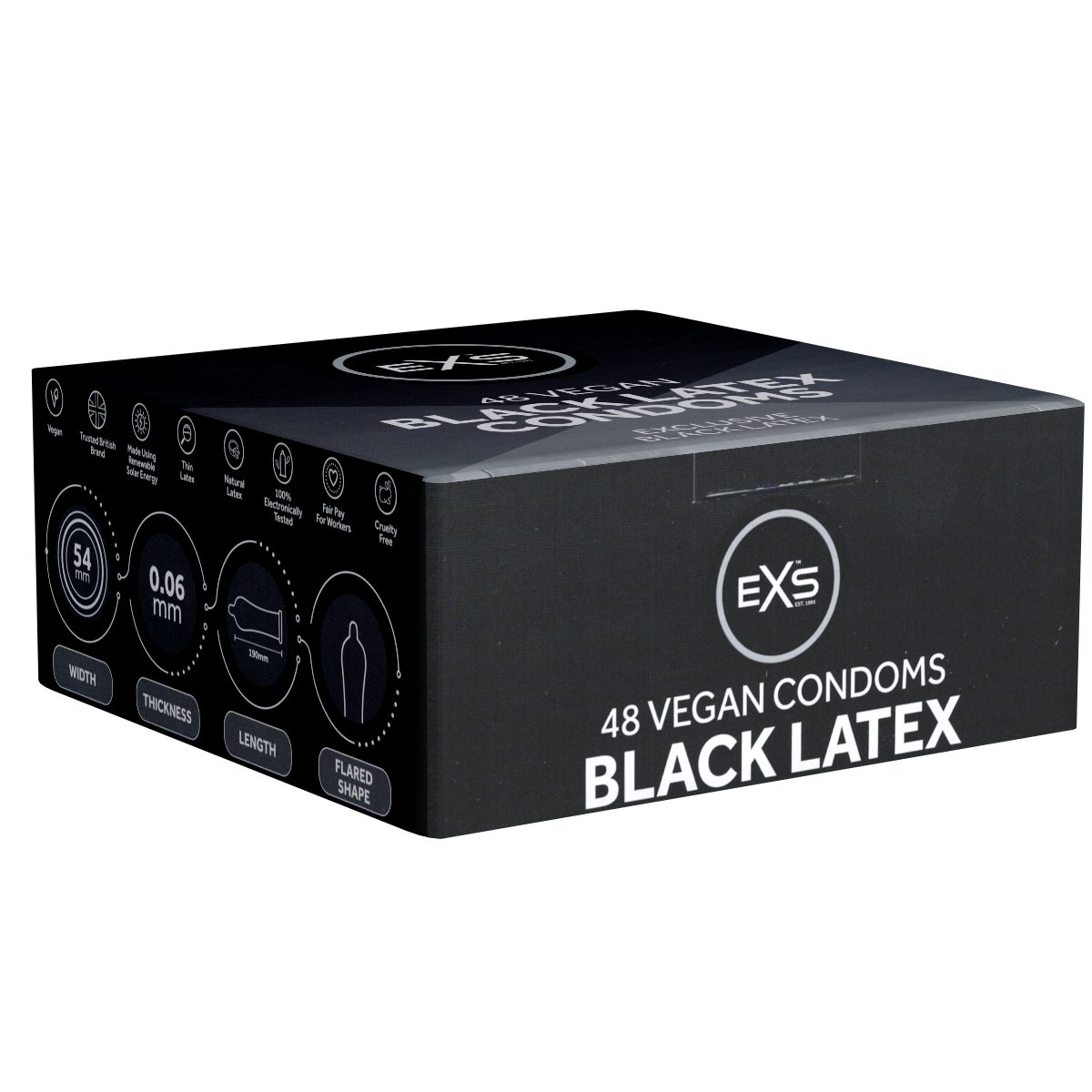 EXS Презервативы Black Latex - Comfy Fit, schwarze Презервативы Packung mit, 48 St., tiefschwarze Презервативы, anatomische Form für mehr Komfort, schwarzes Latex