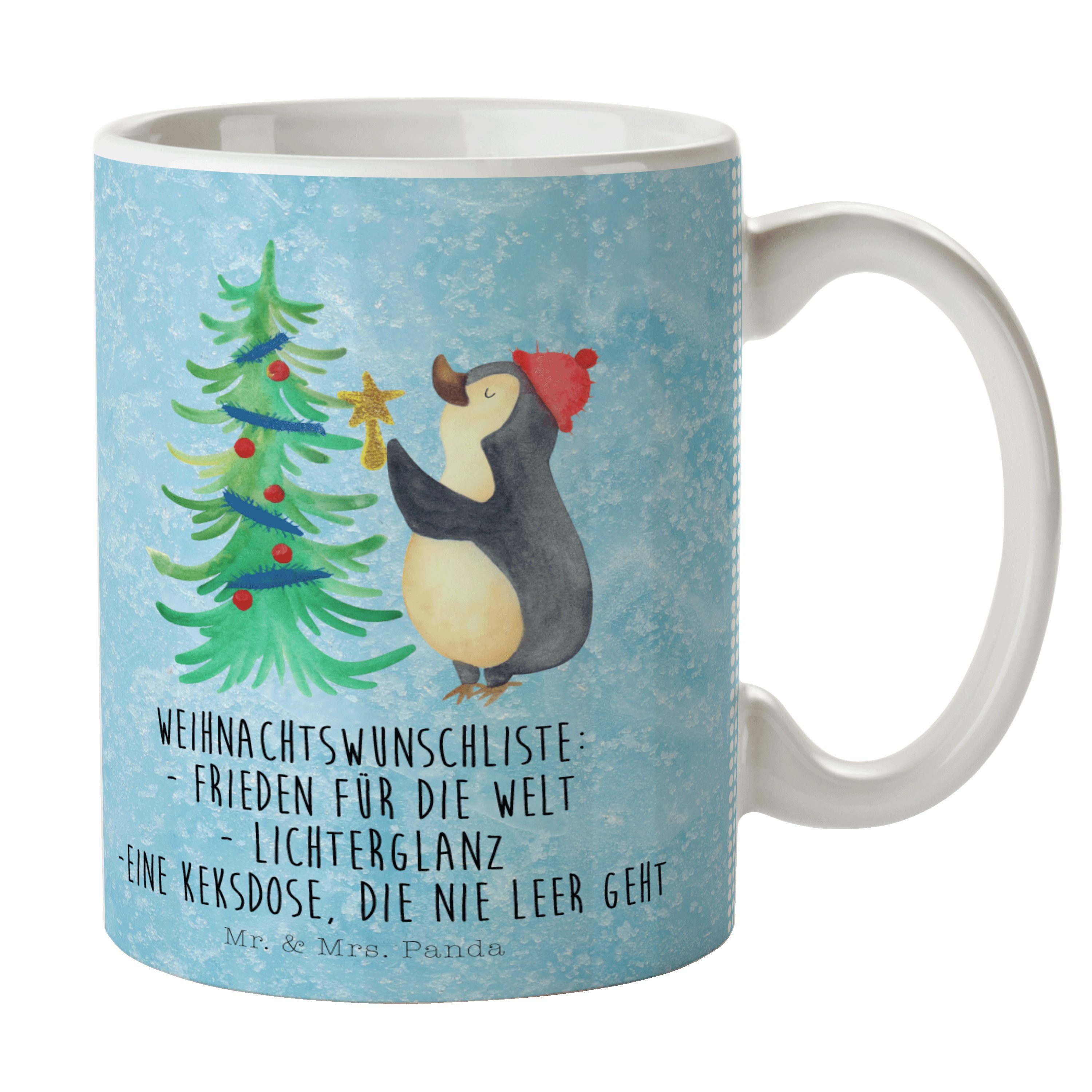 Mr. & Mrs. Panda Tasse Pinguin Weihnachtsbaum - Eisblau - Geschenk, Becher, Weihnachten, Bür, Keramik