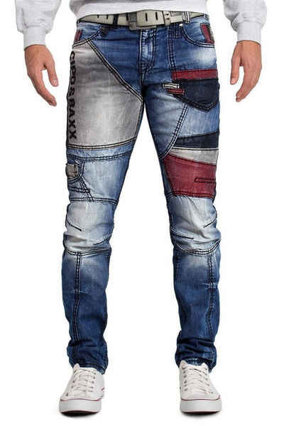 Cipo & Baxx 5-Pocket-Jeans Biker Hose BA-CD574 mit farblich abgesetzten Bereichen