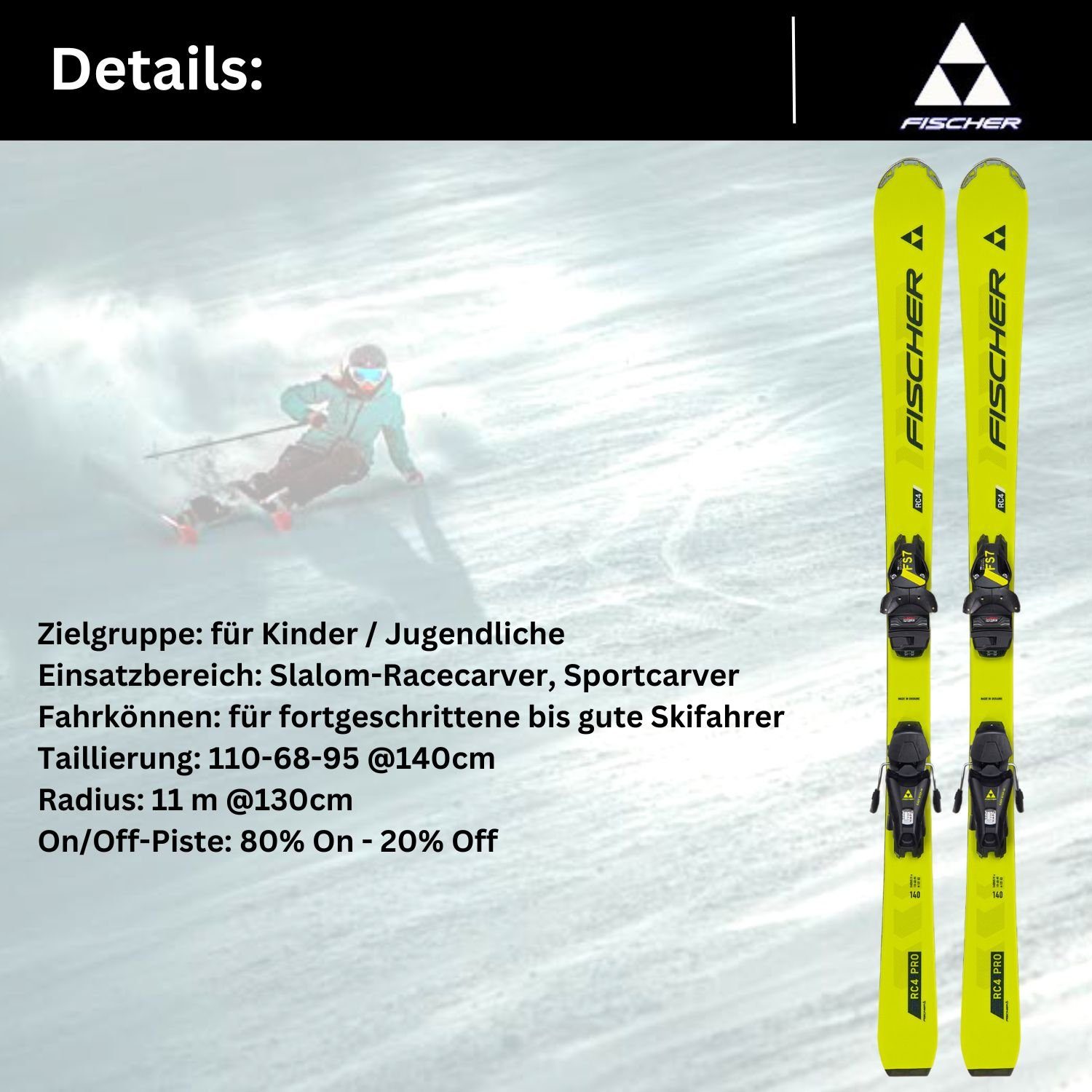 Fischer Sports Ski, Ski Kinderski FS7 Pro RC4 Fischer JRS Alpinski Bindung Z2-7.5 + 2024