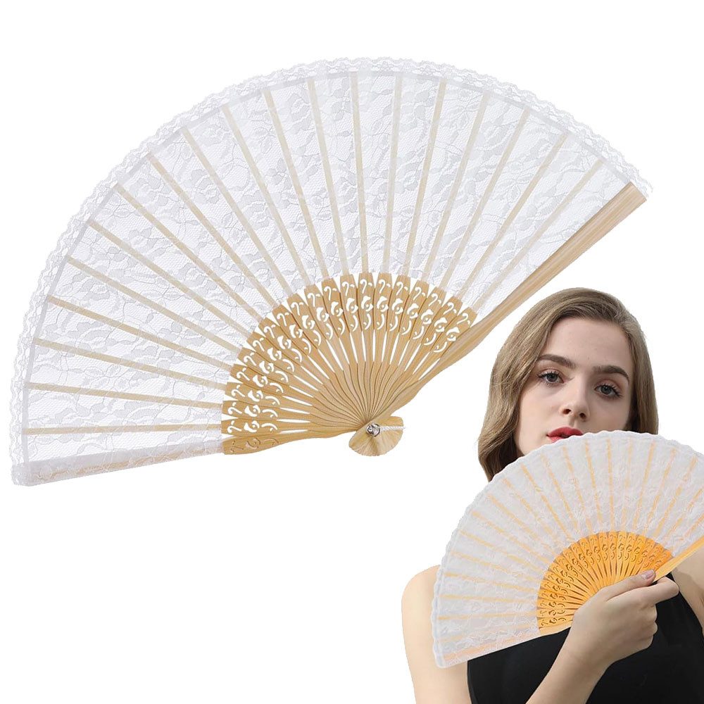MOPUEA Handfächer Handfächer Lace Fan with Tassel Vintage Fan Lace Folding Fan Hand Fan, (Faltbarer Spitzenfächer, Spitze Handfächer mit Holzgriff, 1-tlg., Fächer für Hochzeit Party Tanzen Requisiten Home Decorative), Hochzeit Hand Fan, Vintage Fächer Spi
