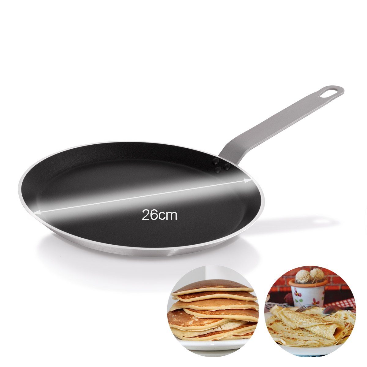 GAUMENKICK Crêpepfanne Pfanne Pfannkuchen Pfanne, Aluminium 26cm Teigverteiler mit Crepes SET