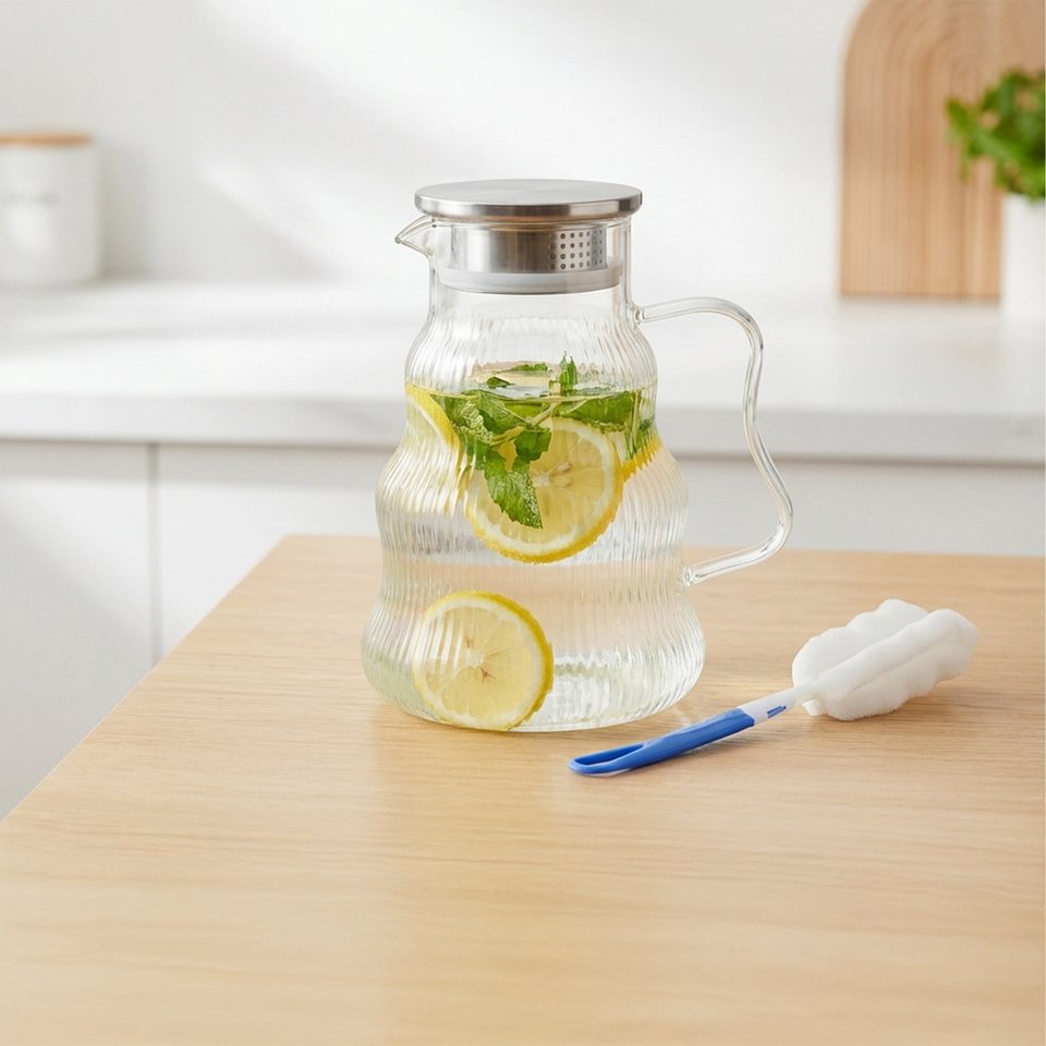 relaxdays Wasserkaraffe Glaskaraffe mit Deckel & Henkel, (3-tlg)
