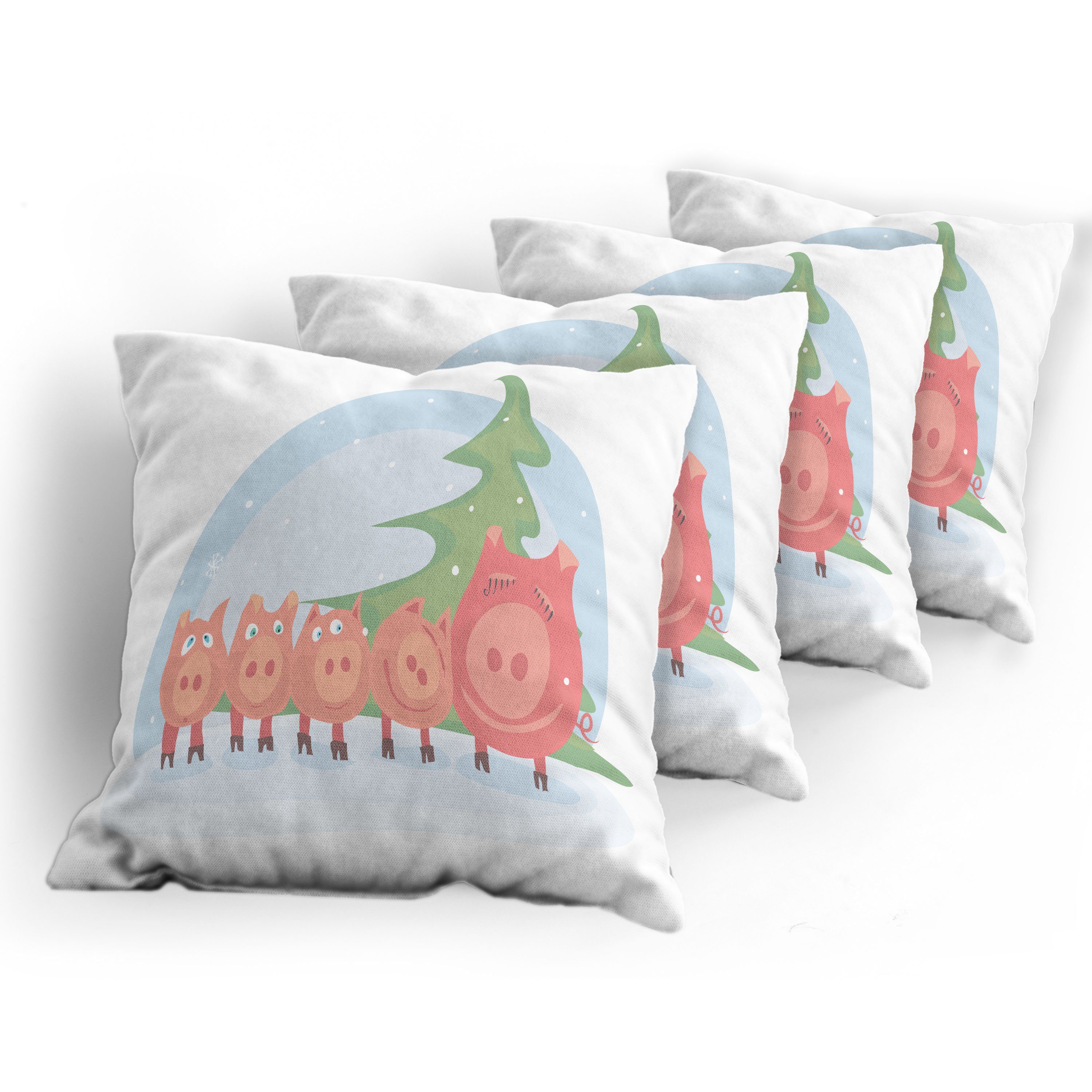Abakuhaus Weihnachtsbaum Doppelseitiger Accent (4 Digitaldruck, unter Stück), einem Kissenbezüge Modern Schwein Familie