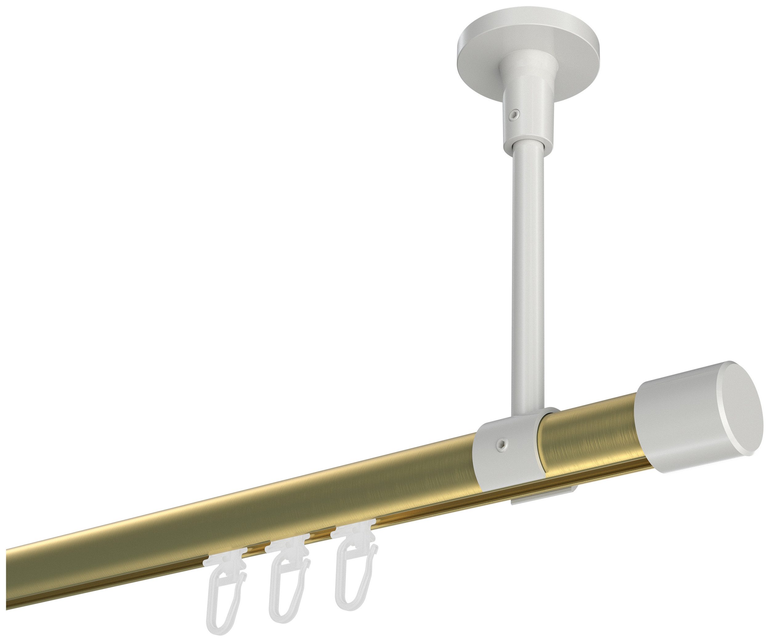 INTERDECO Innenlaufschiene Sonette Santo, Ø 20 mm, 1-läufig, Fixmaß, kürzbar, Deckenmontage, Aluminium, Messing-Optik / Weiß / Bicolor