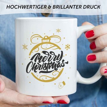 GRAVURZEILE Tasse mit Weihnachtsmotiv - Geschenke für Frauen & Männer zu Weihnachten, Spülmaschinenfest - Weihnachtskugel Gold - Weiß