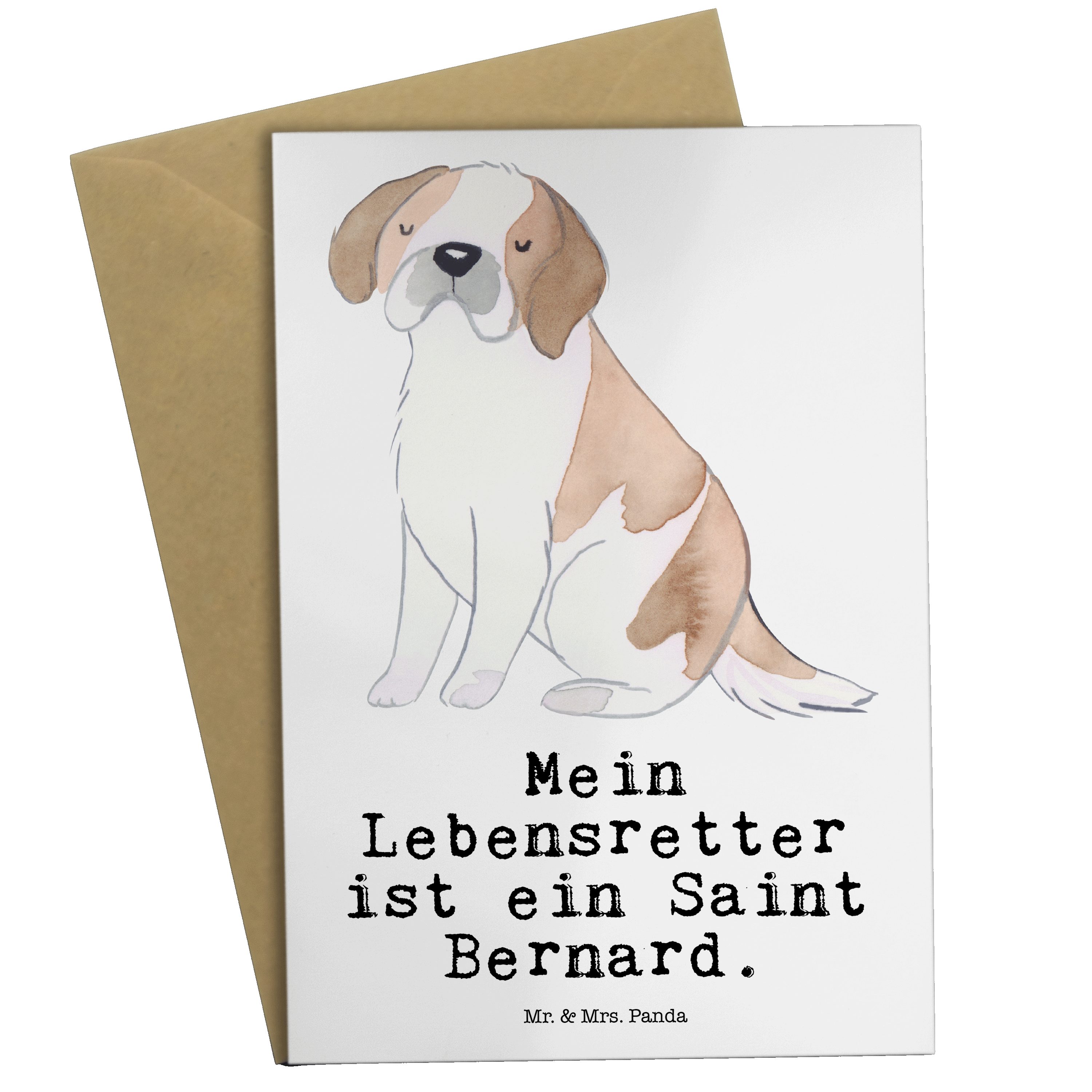 Mr. & Mrs. Panda Grußkarte Saint Bernard Lebensretter - Weiß - Geschenk, St. Bernhardshund, Hund