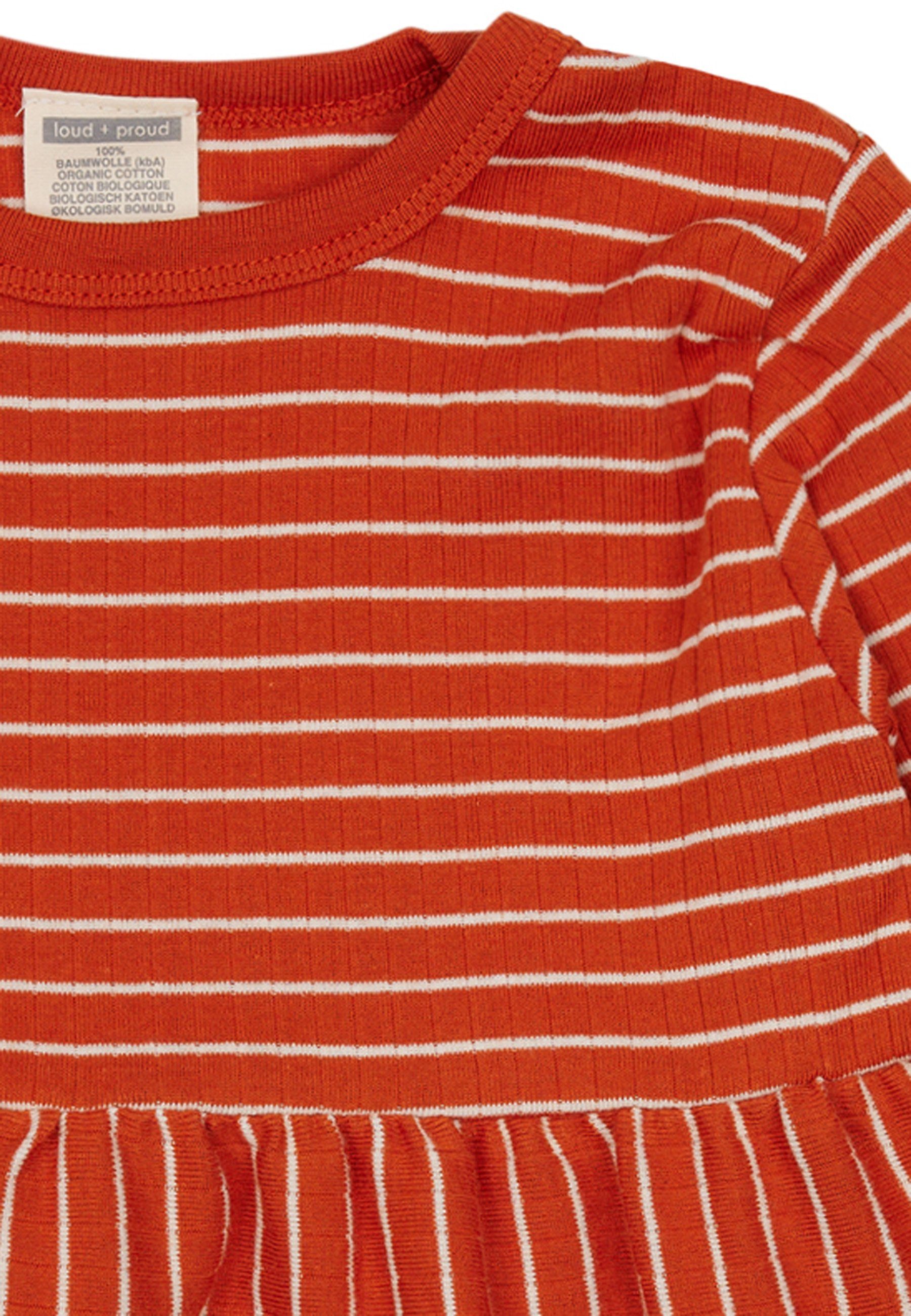 Bio-Baumwolle rot + Ringel-Look GOTS A-Linien-Kleid loud mit proud zertifizierte