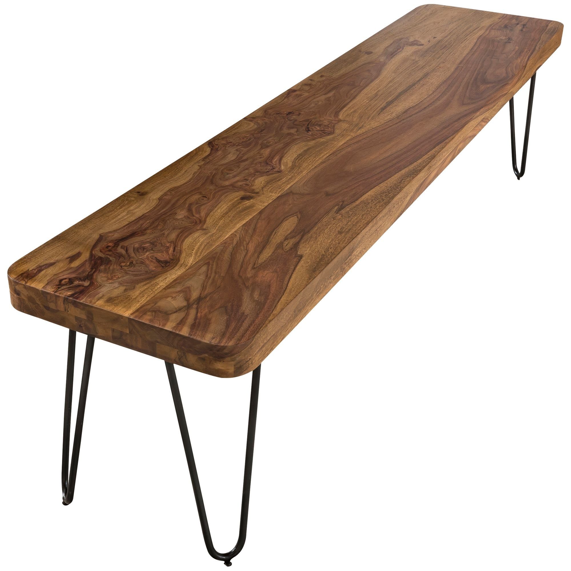 FINEBUY Essbank SuVa2454_1 (Sheesham Massivholz 160x45x40 cm Esszimmerbank), Küchenbank Esszimmer ohne Lehne, Haarnadelbeine