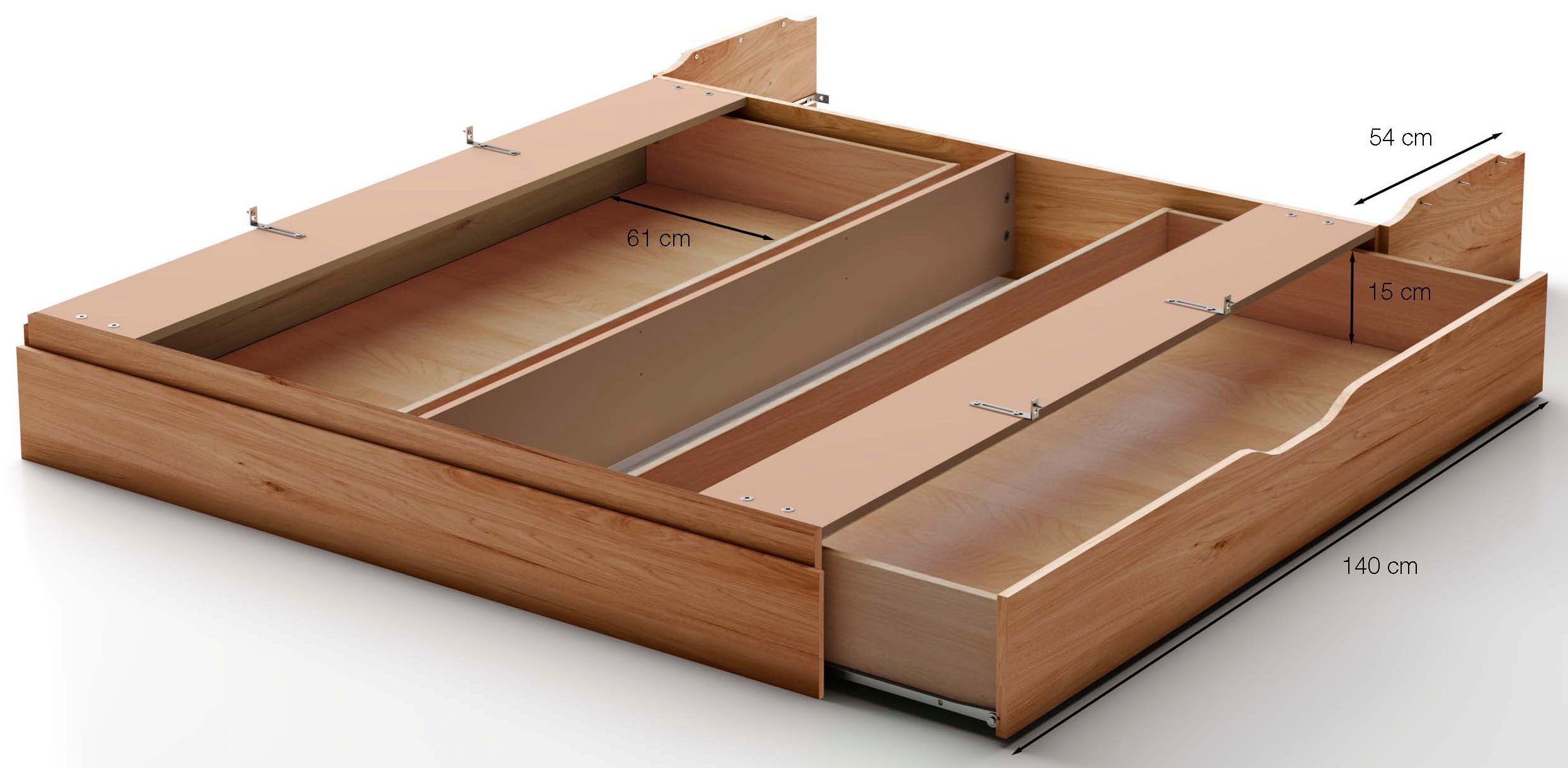 WIEMANN Schubkasten Lausanne, Bettschubkasten, Bettkasten, Schublade (140 x 15 x 61 cm (B/H/T), MADE IN GERMANY), Erle Nachbildung, maximale Belastung 20 Kg