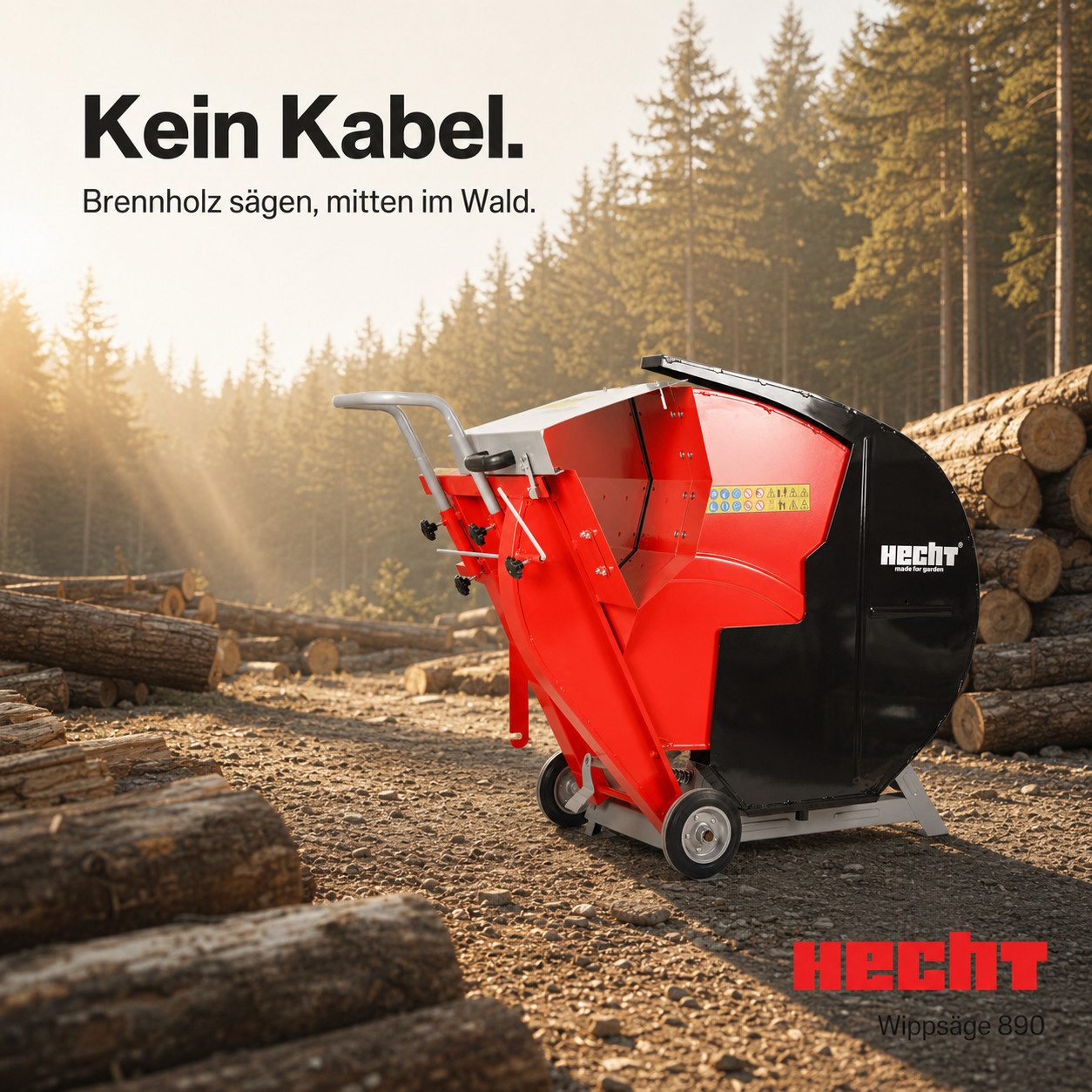 Hecht Wippkreissäge 890 für Brennholz mit Ø 700 mm HM Sägeblatt, Stämme bis zu 1,28 m - Längenaschlag