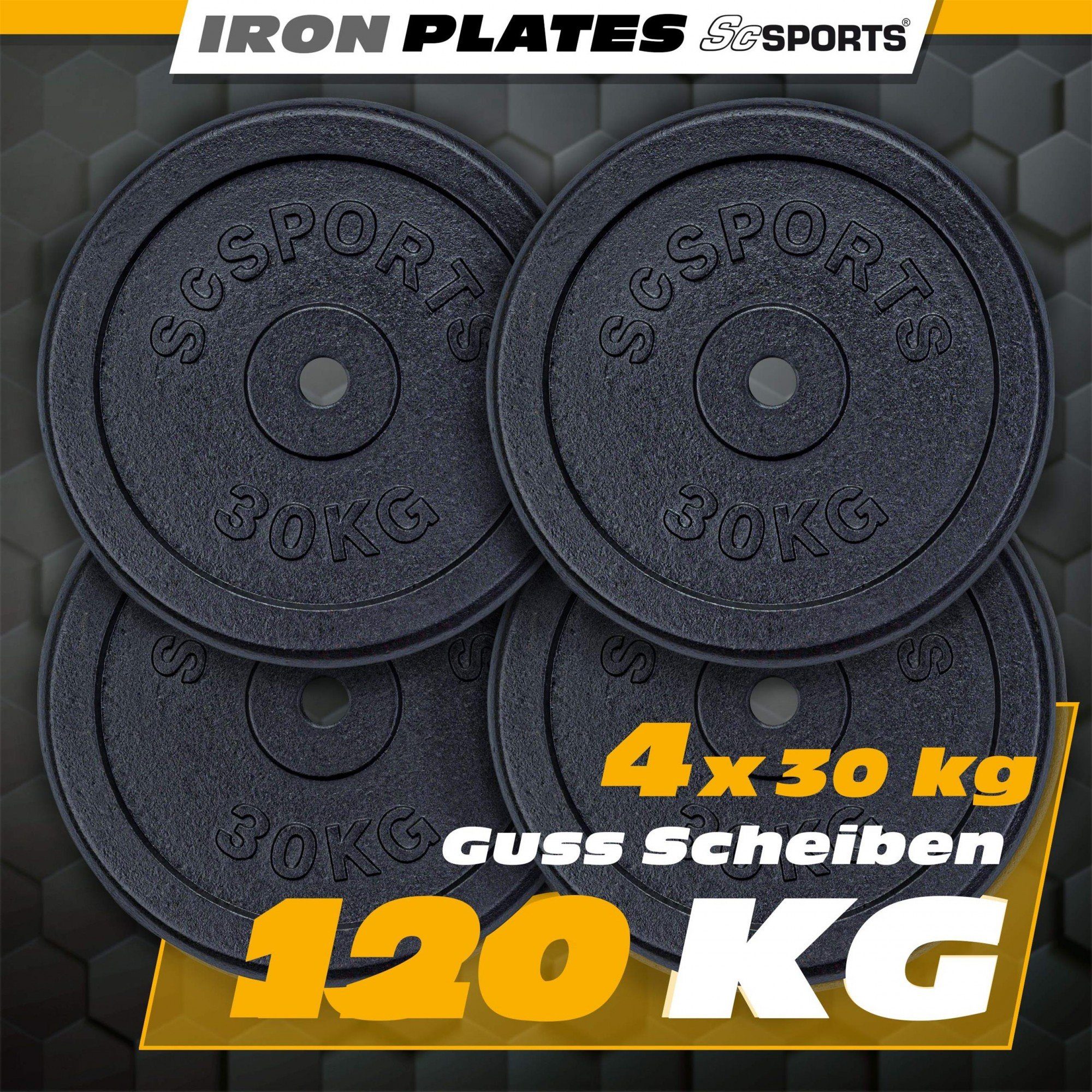 Gusseisen 30/31mm Set (10002537-tlg) Hantelscheiben 120 Gewichte, ScSPORTS® Gewichtsscheiben kg