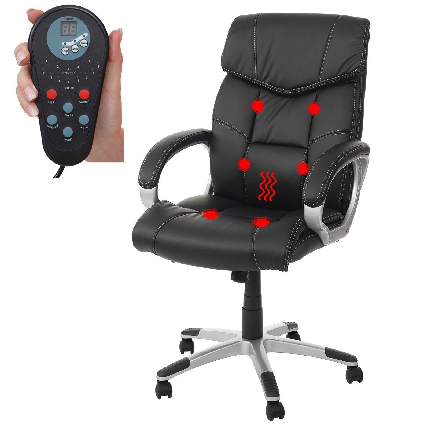 MCW Schreibtischstuhl MCW-A71-M, 6-Punkt-Massage, 9 Massageprogramme, Heizfunktion Rückenlehne, Timer