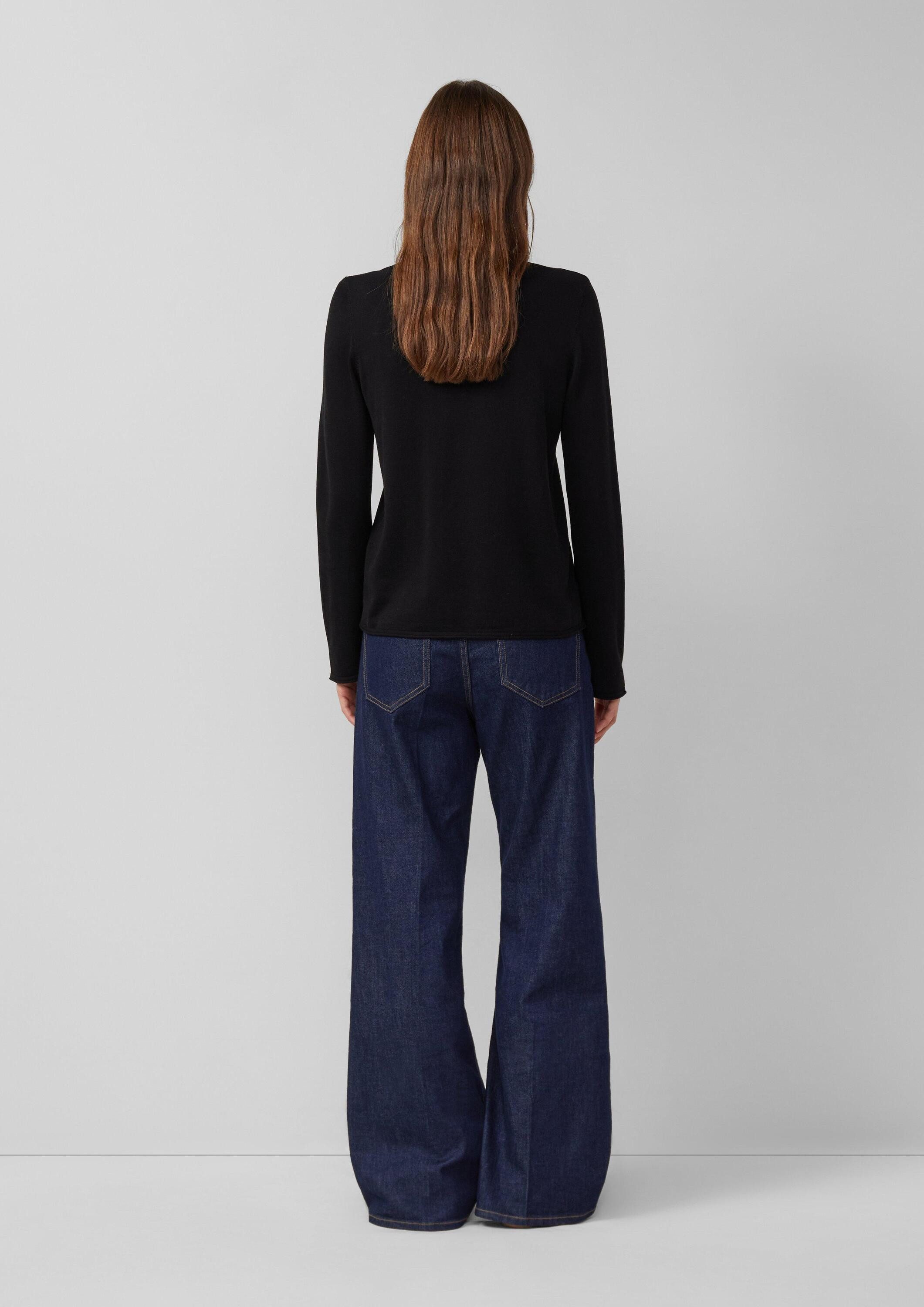 s.Oliver Longpullover Strickpullover Feinstrickpullover mit V-Ausschnitt und Rollkante am Saum