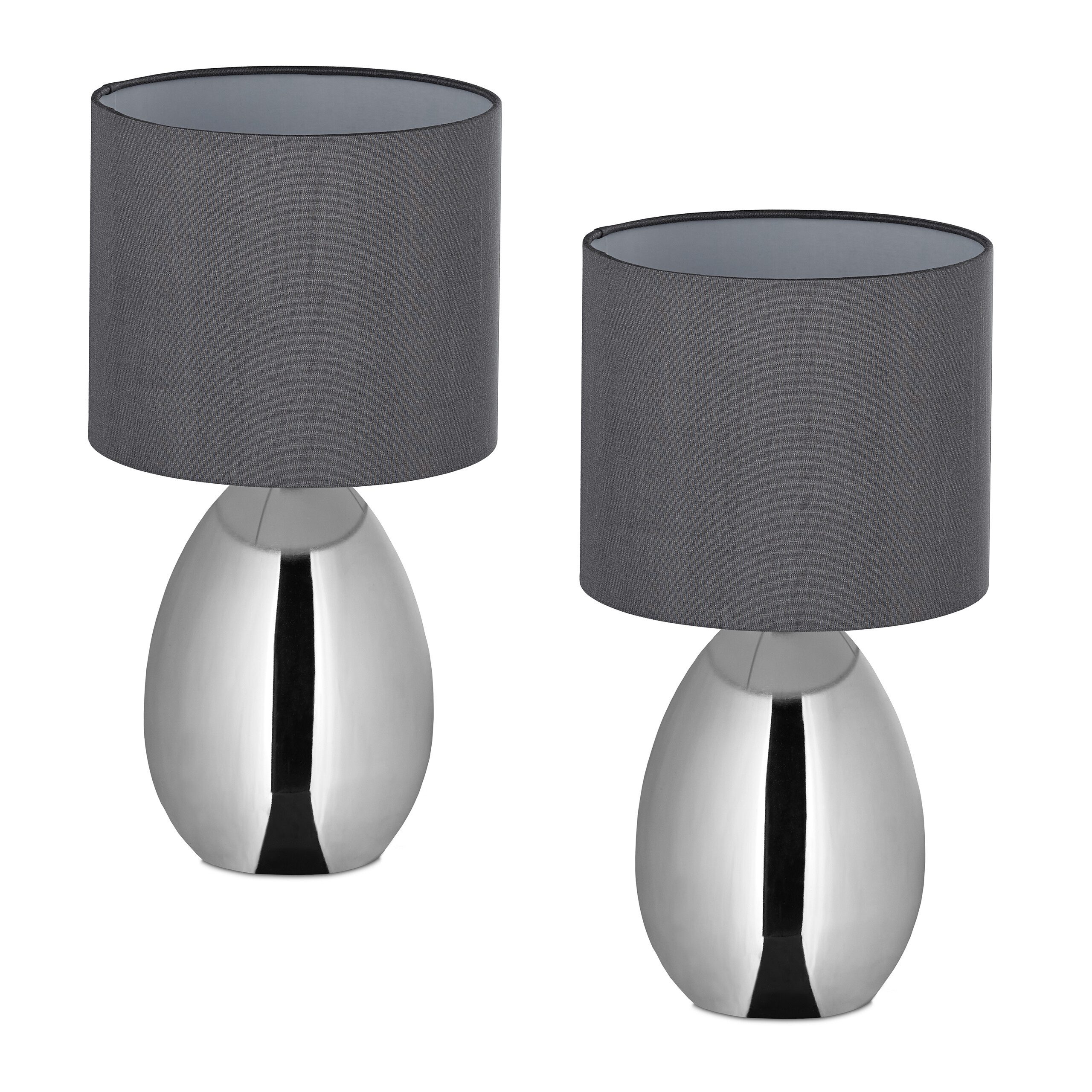 relaxdays Nachttischlampe 2er Set, Ein-/Ausschalter, Silber günstig online kaufen