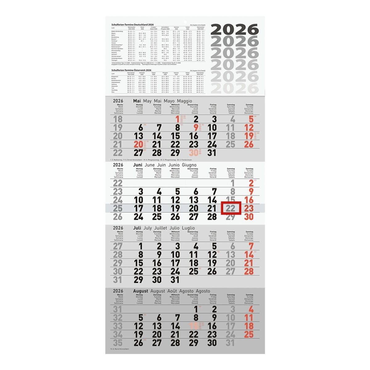 RIDO Monatskalender, für 2027, 4 Monate im Überblick