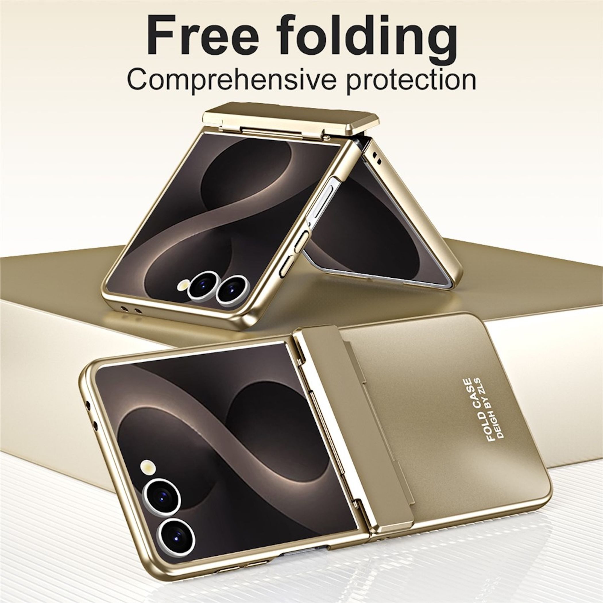 Wigento Handyhülle + 9H Schutzglas für Samsung Galaxy Z Flip8 Scharnier Schutz Gold 6,90 Zoll, Scharnier Schutz, Displayschutz, erhöhte Ränder – Bild 2 von 5