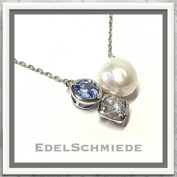 Edelschmiede925 Collier Collier mit Perle, Zirkonia + syn. Blautopas 925